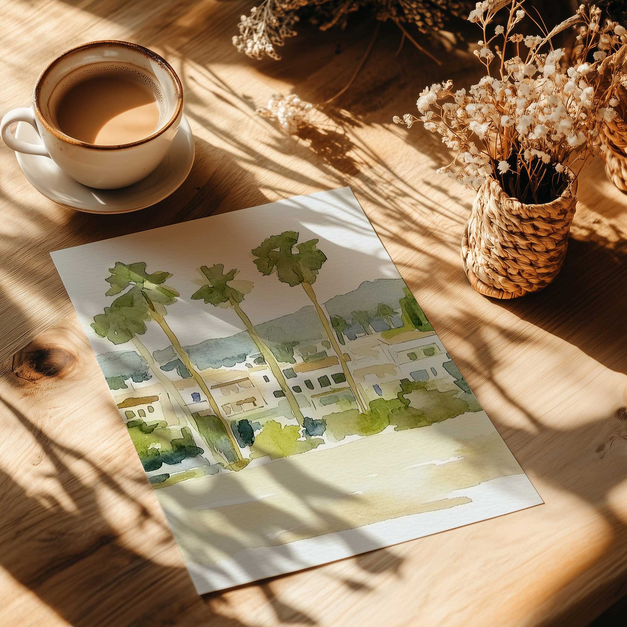 Desert Palms and Villas Wall Art Print - Tropical Landscape Canvas Painting for Home & Office Decor | Perfect for Living Room, Bedroom, Beach House