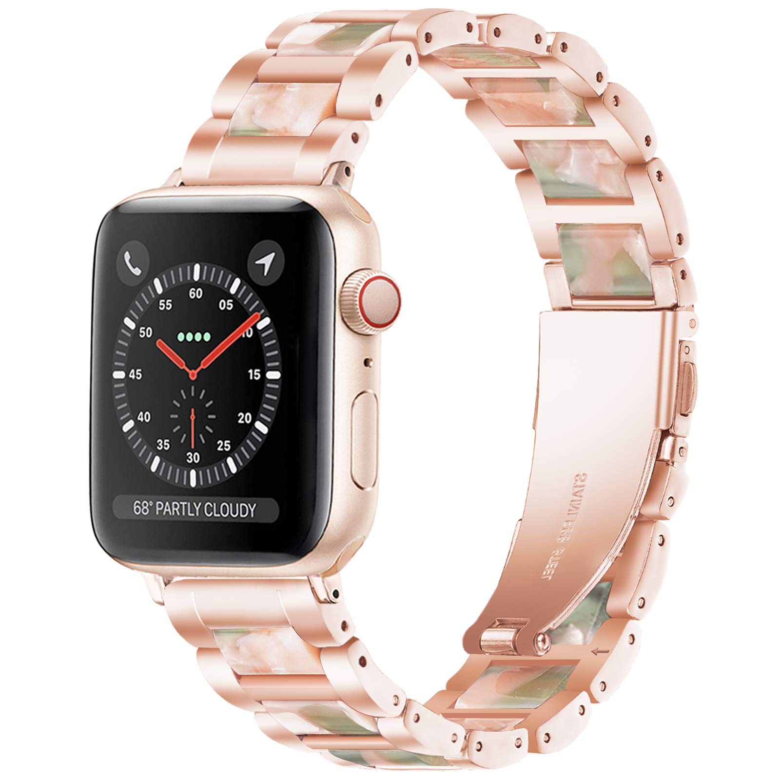 Luxury Resin & Stainless Steel Apple Watch Band for Women - Comfortable, Lightweight iWatch Strap Compatible with Series 9/8/7/SE/6/5/4/3/2/1 (Rose-Pink Green, 38mm/40mm/41mm) - Perfect for Workouts, Office & Everyday Fashion