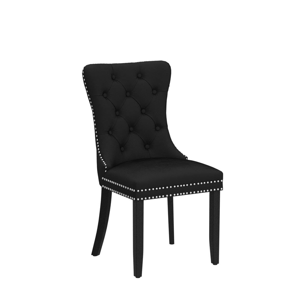 Tufted Velvet Dining Chairs Set of 6 - Button Back Upholstered Chairs with Nailhead Trim for Kitchen, Bedroom, Restaurant - Elegant Black Seating for Home & Commercial Use