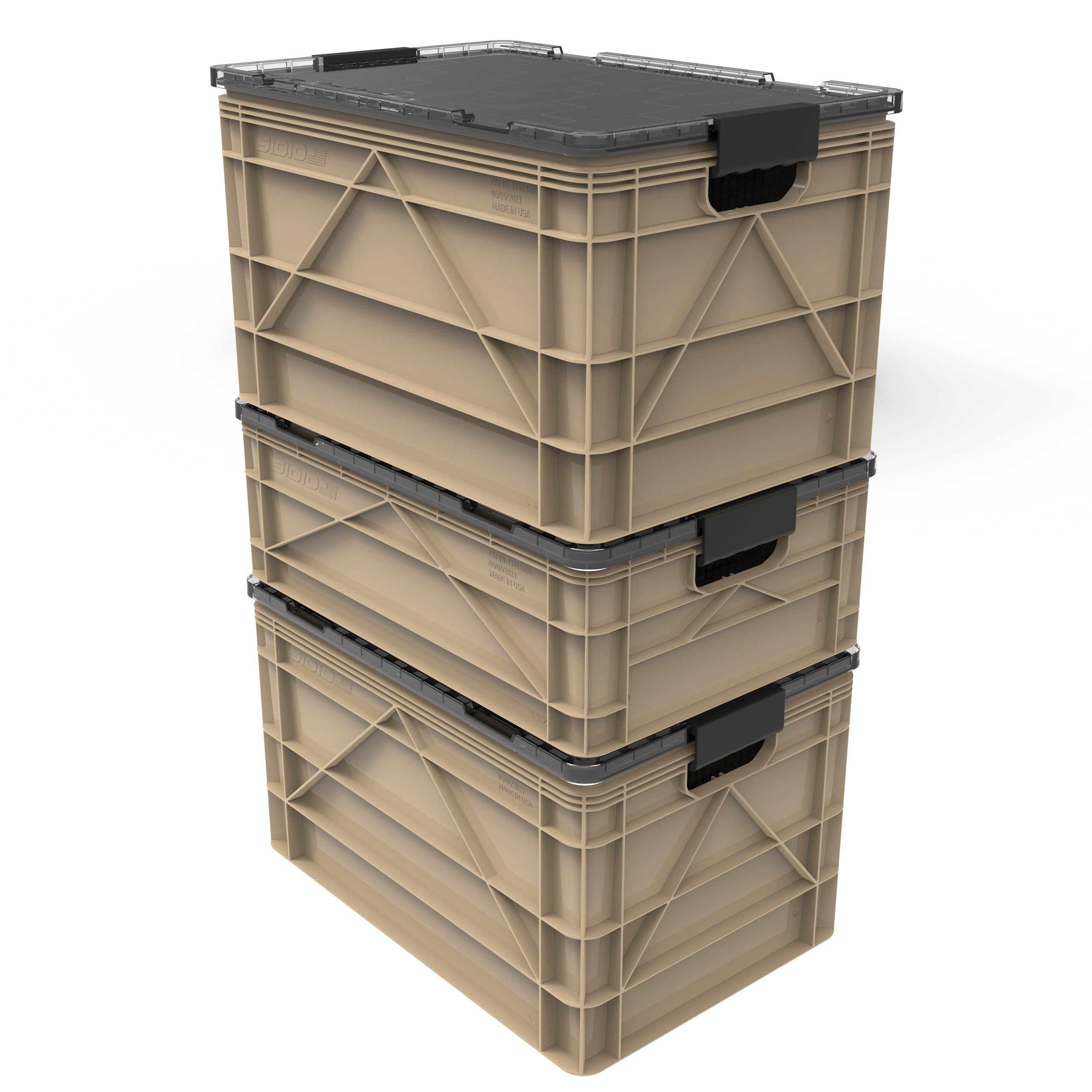Crate Pro Pack - 2 Full-Size & 1 Half-Size Heavy Duty Stackable Storage Bins with Lids and Dividers - Durable Organizer Totes for Home Office, Garage, Warehouse, and Outdoor Use - Perfect for Closet Organization, Tool Storage, and Camping Gear