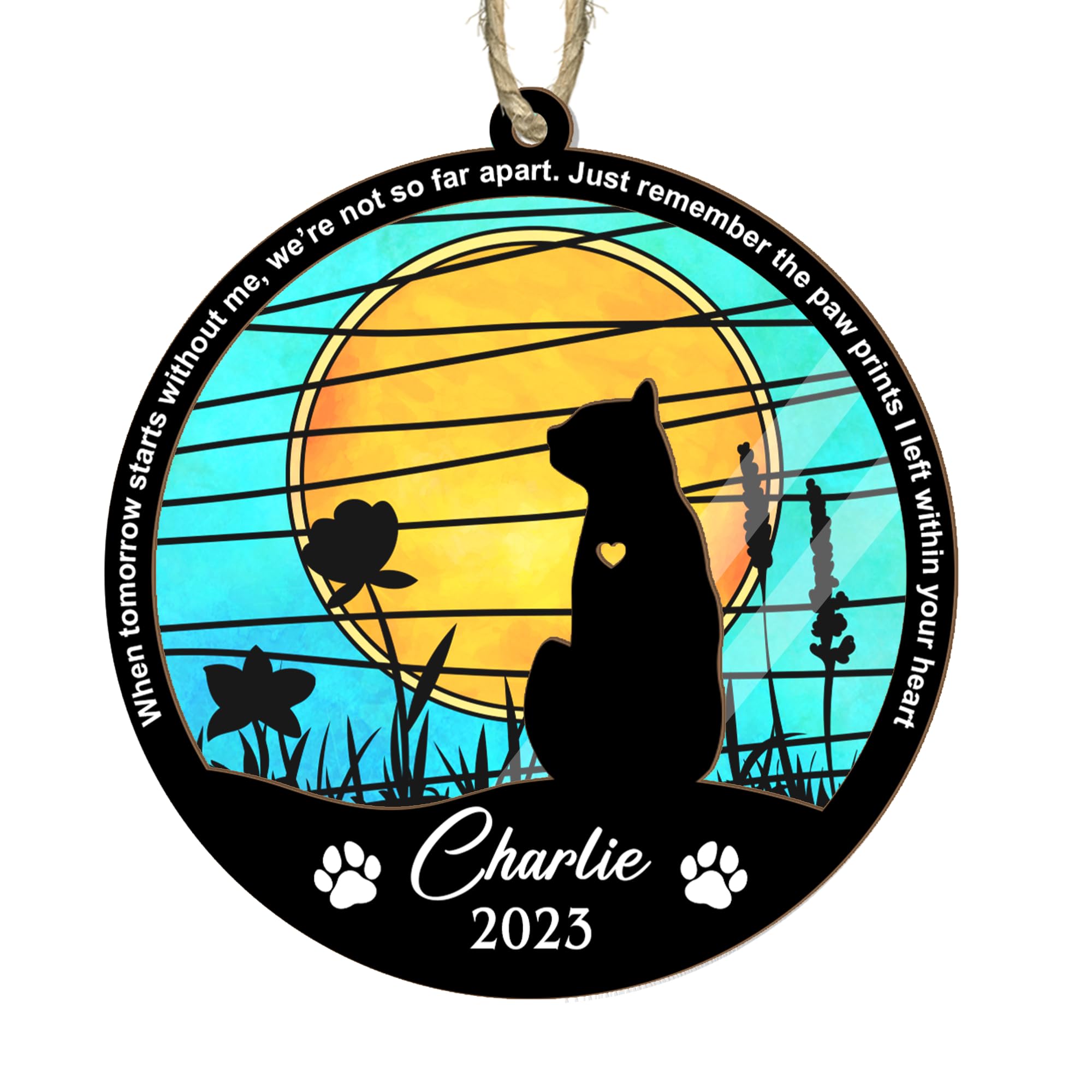 Personalized Cat Memorial Suncatcher - Engraved Pet Loss Keepsake, Sympathy Gift for Cat Lovers | Pet Remembrance Ornament for Christmas, Home Decor & Healing After Loss