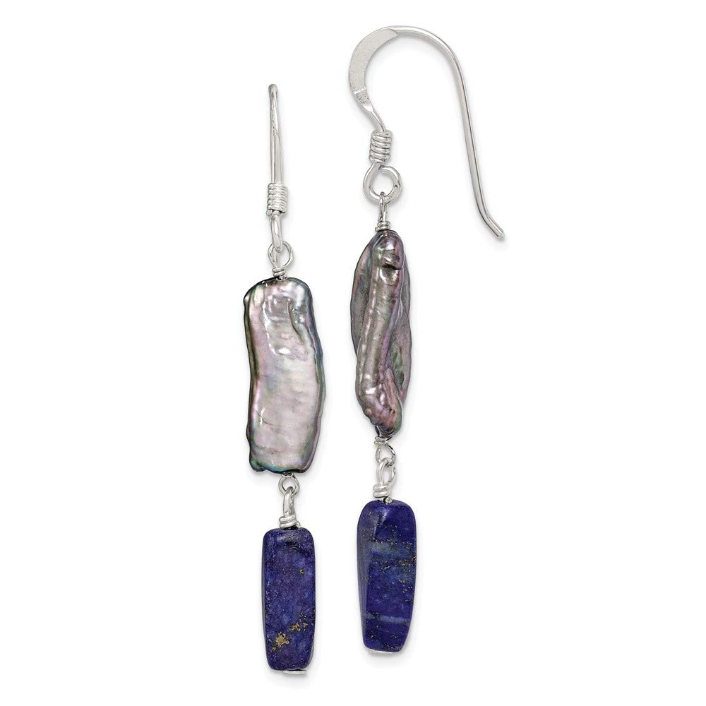 Elegant Sterling Silver Blue Lapis & Grey Freshwater Cultured Pearl Earrings for Women | Perfect for Weddings, Parties & Special Occasions
