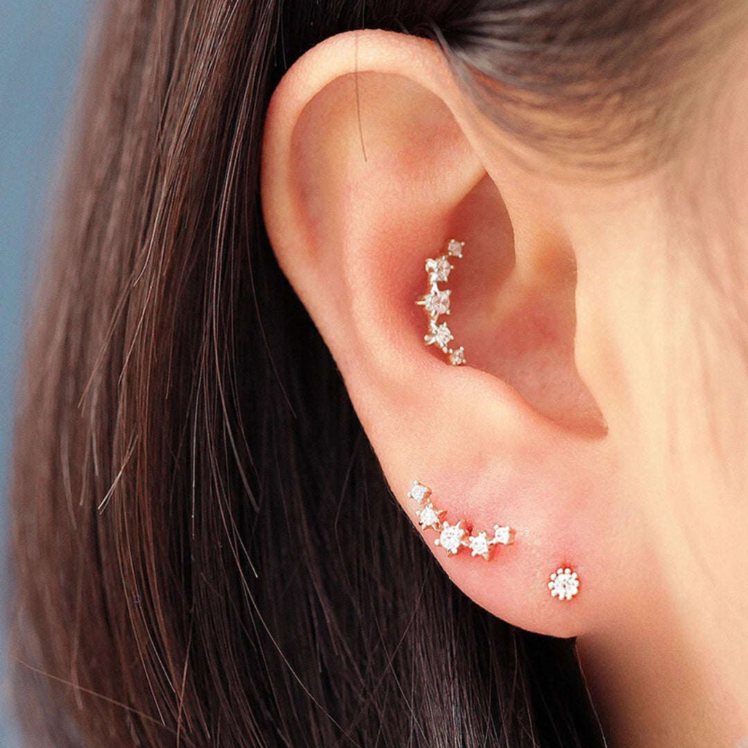 20G Star in a Row Cartilage Ear Crawler Earrings for Women - Trendy Body Jewelry for Helix, Tragus & Conch Piercings - Perfect for Parties, Dates & Everyday Wear (EGD0498)