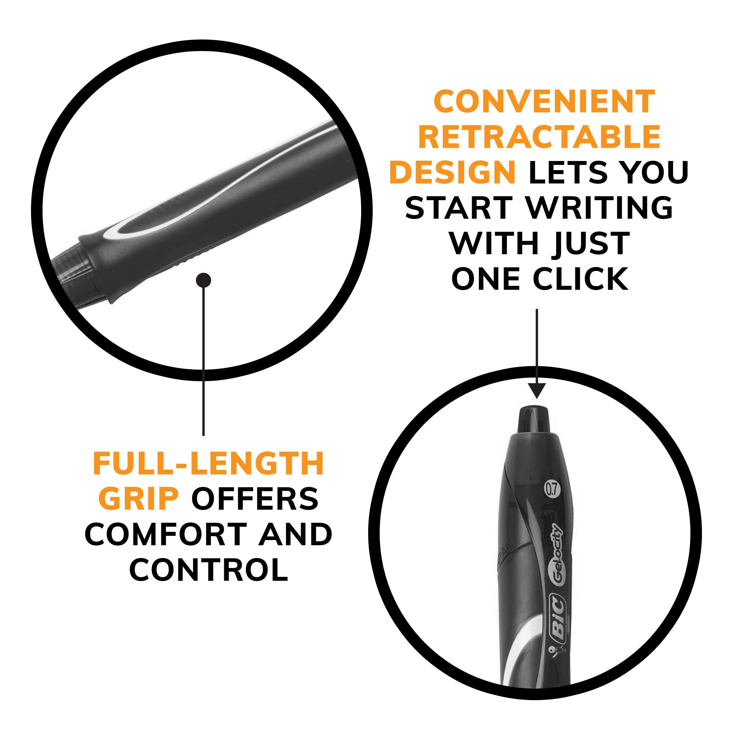 BIC Gel-Ocity Quick Dry Retractable Gel Pens - 0.7mm Medium Point Black Ink Pens (3-Pack) for Office, School, Note Taking & Smooth Writing
