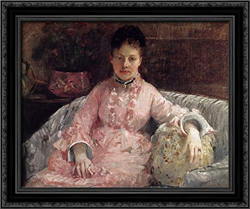 Berthe Morisot Pink Dress Woman Portrait - 24x20 Black Ornate Wood Framed Canvas Art - Perfect for Living Room, Bedroom & Office Wall Decor