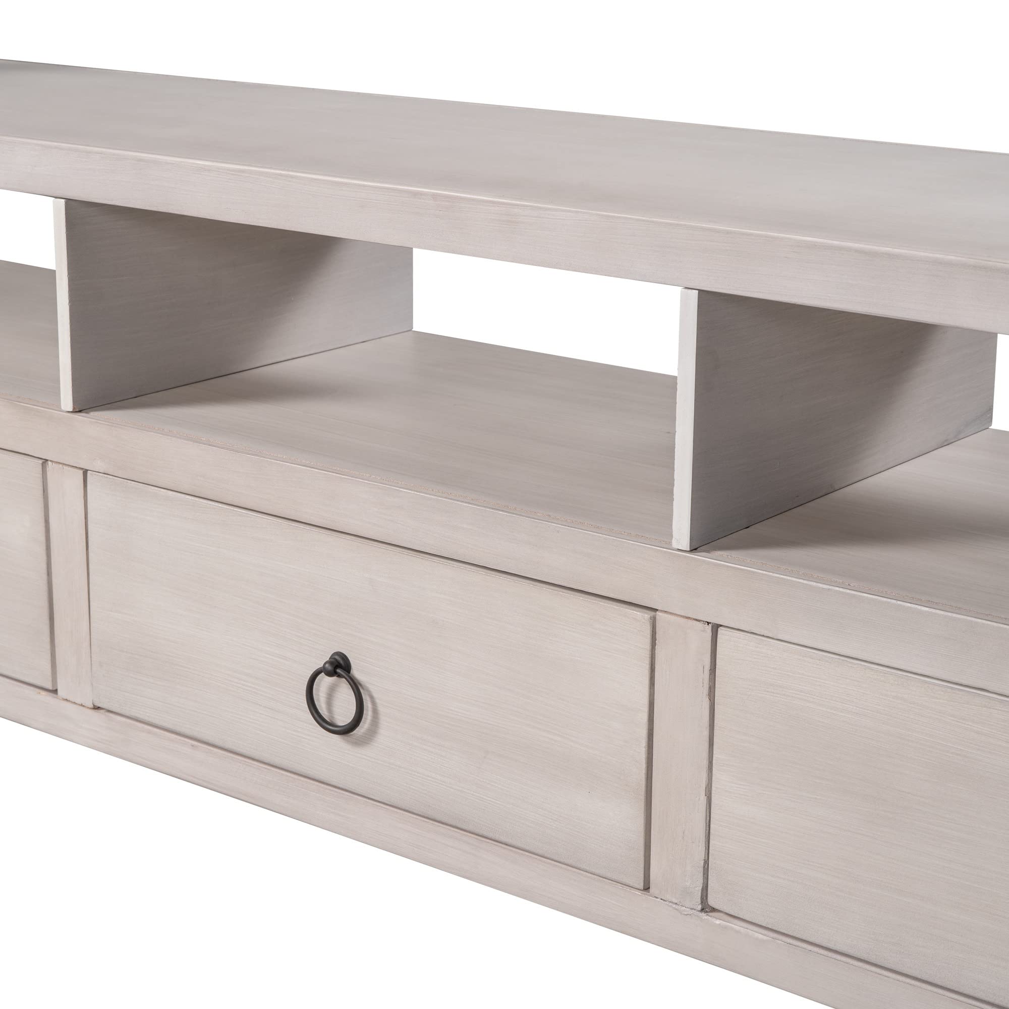 Rustic Solid Wood Console Table with Double-Tier Tabletop & 3 Drawers - Gray Wash Finish for Living Room Entryway, Hallway & Home Decor