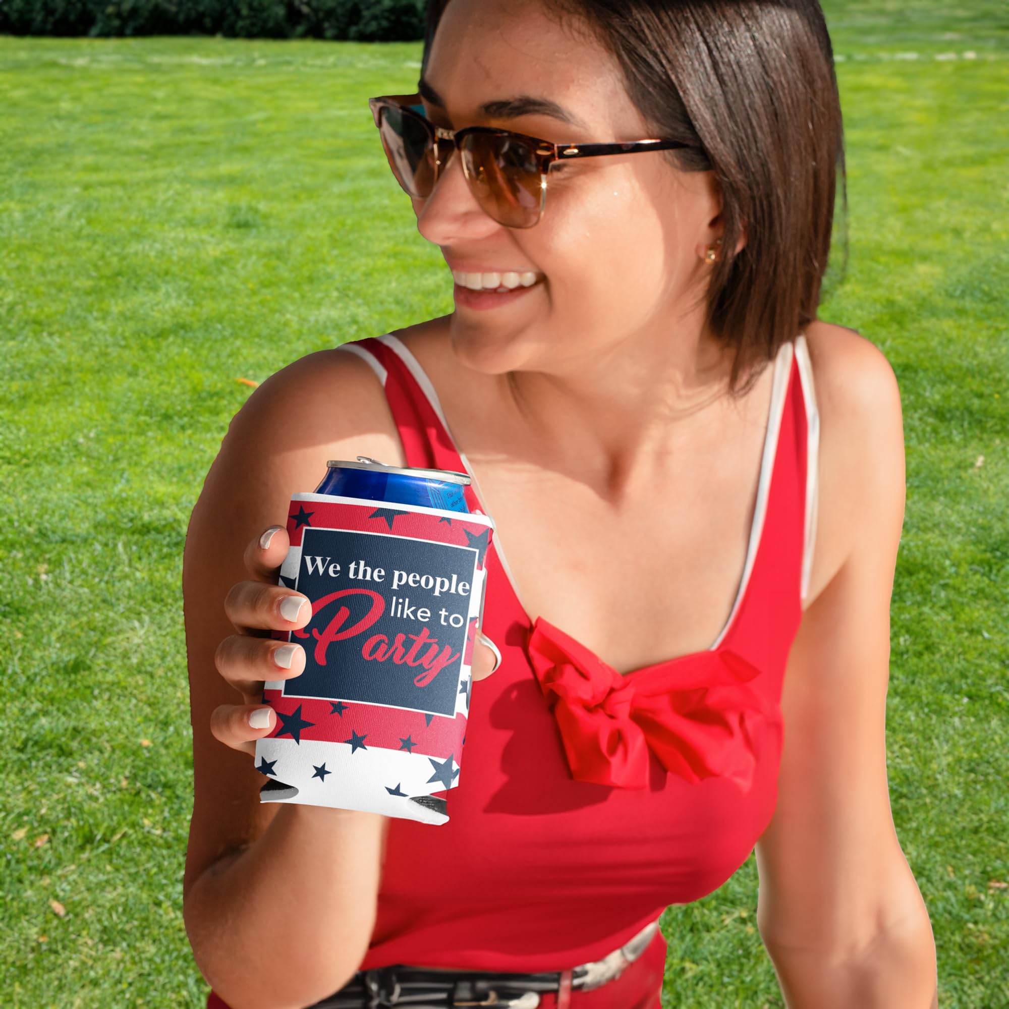 VictoryStore Patriotic Can Coolers - Custom 4th of July Beer Koozies, 'We The People' Design for Summer BBQs, Pool Parties & Tailgating