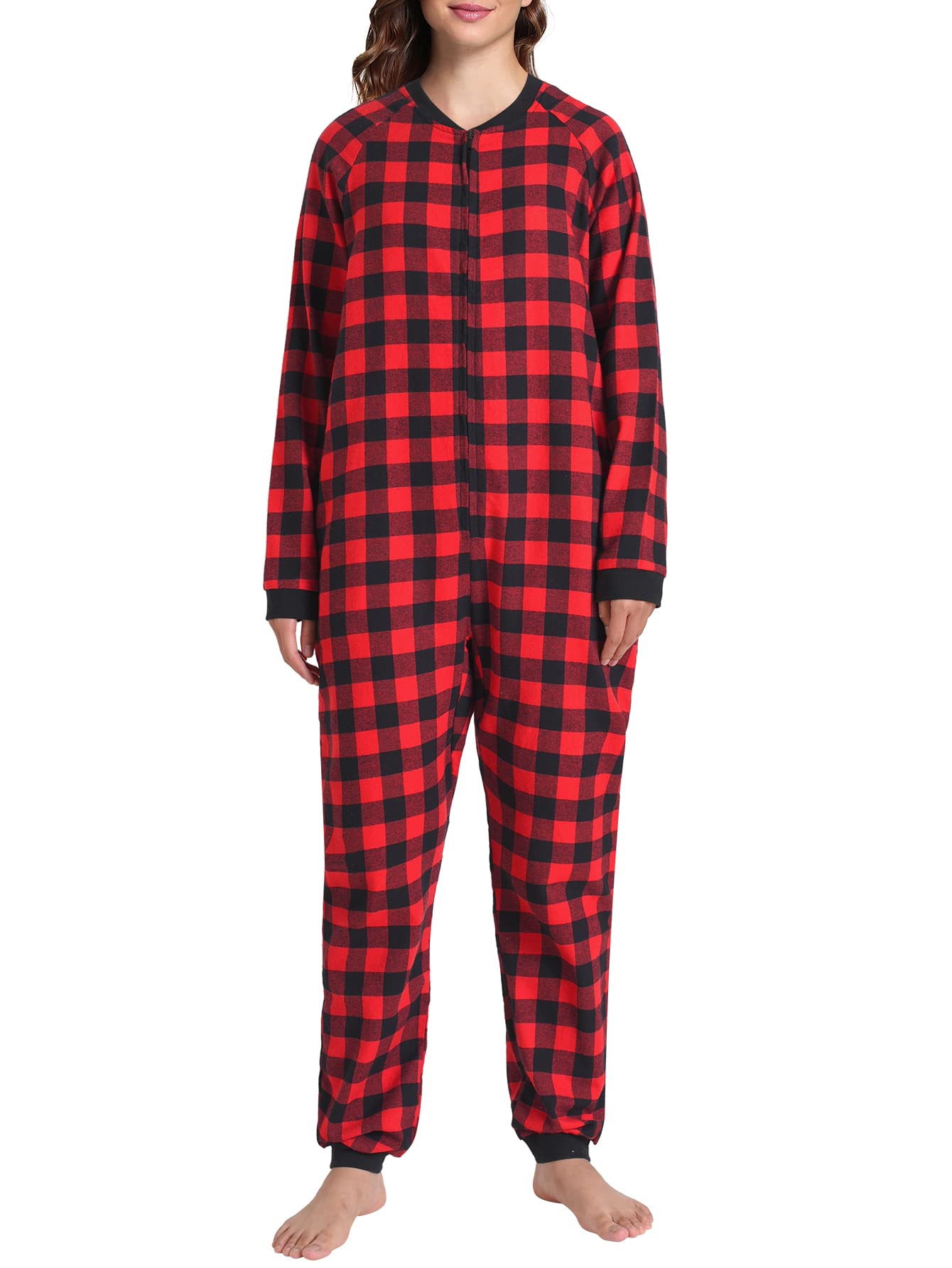 Women's Flannel Zipper Onesie Pajamas - Long Sleeve Soft Fleece Jumpsuit for Winter Sleepwear & Lounge Wear - Cozy Home Outfit for Cold Nights, Movie Nights and Relaxation