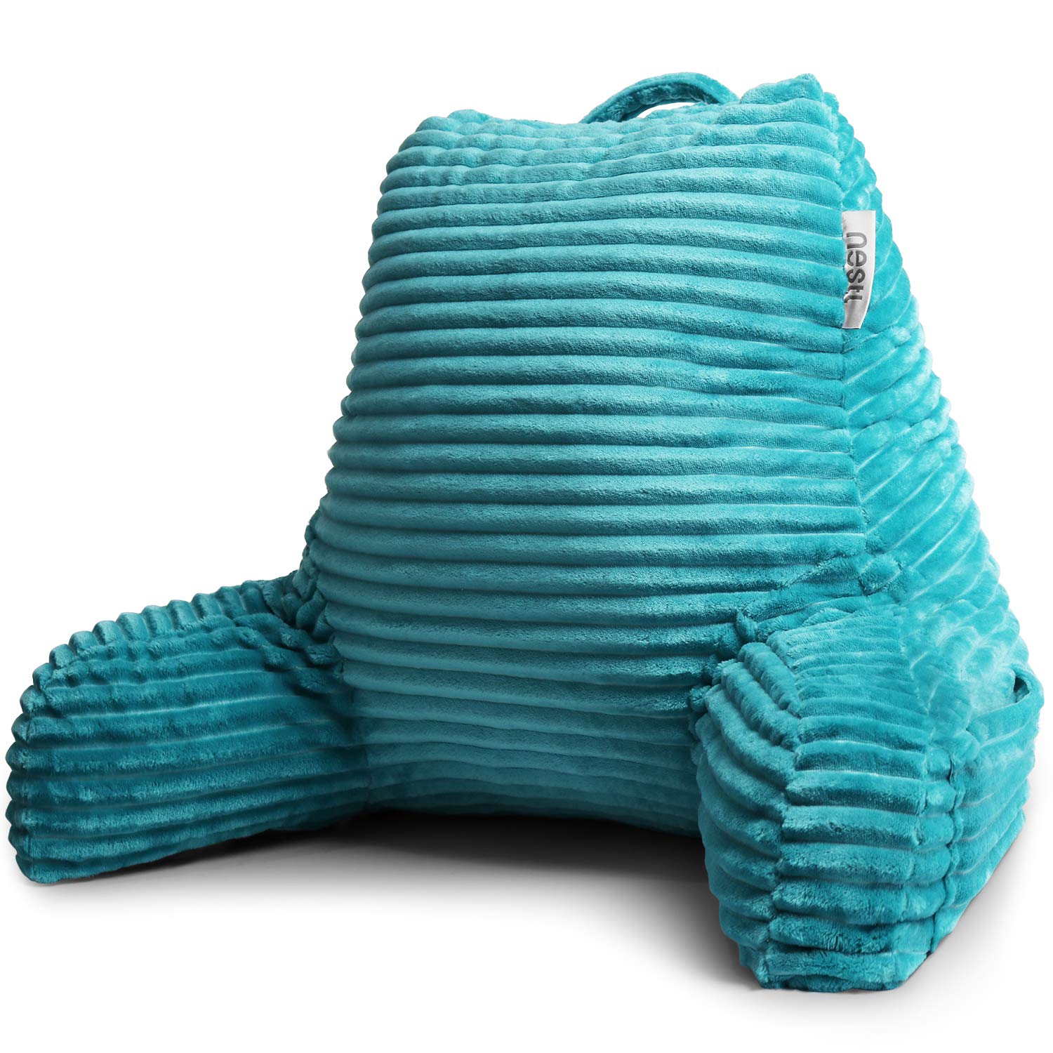 Nestl Reading Pillow for Adults - Plush Back Support Pillow with Shredded Memory Foam, Armrests & Storage Pockets - Perfect for Reading, Watching TV, or Relaxing in Bed (Teal)
