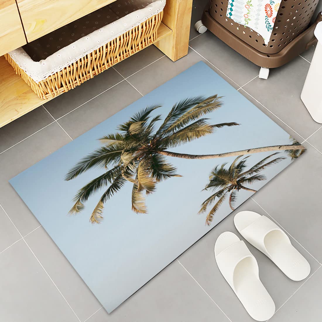 Non-Slip Welcome Doormat - Tropical Palm Leaf & Blue Sky Summer Design for Indoor/Outdoor Use - Durable Entrance Mat for Home, Garden, Patio Decor - Perfect for Front Door, Bathroom & Outdoor Spaces