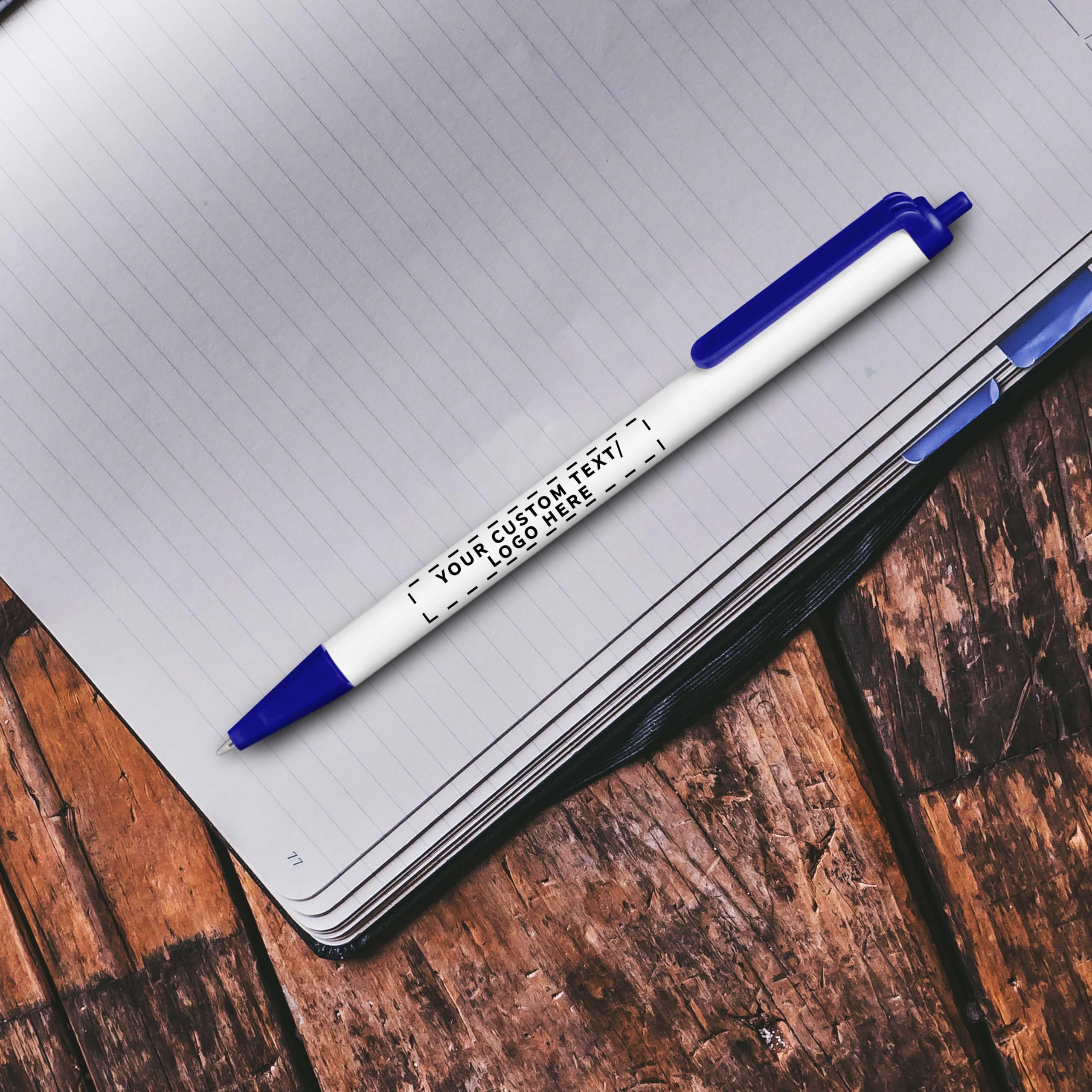 10-Pack Retractable Pens with Custom Text & Logo - Slim Barrel, Black Ink - Premium Promotional Pens for Office, School & Business Gifts