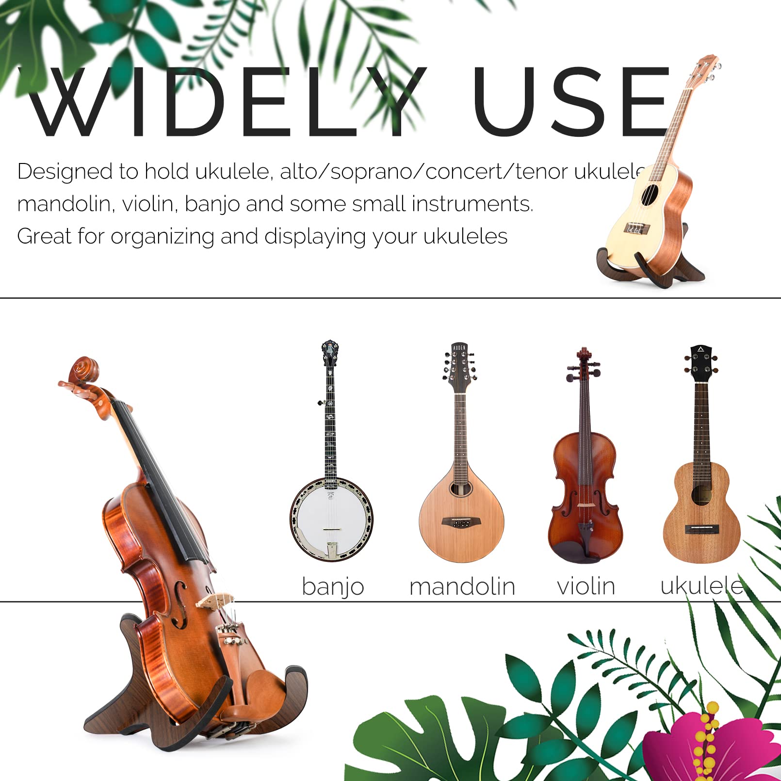 Premium Wooden Ukulele Stand - Folding Portable Guitar & Violin Holder for Mandolin, Banjo - Perfect for Home, Studio & Travel Use