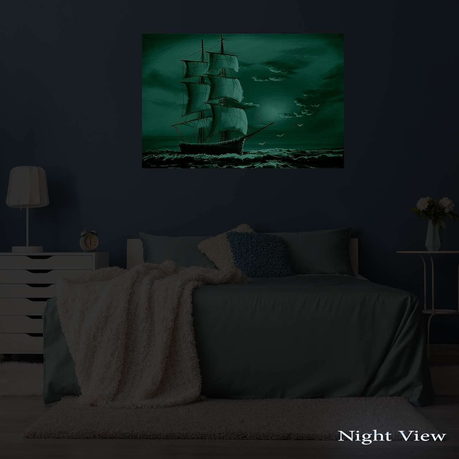 Stunning Sunset Ship Canvas Wall Art - 24x36 Inch Stretched Ready-to-Hang Painting for Living Room, Bedroom & Office Decor | Modern Nautical Day & Night Effect Home Decor | Perfect Gift for Housewarming & Coastal Theme Interiors