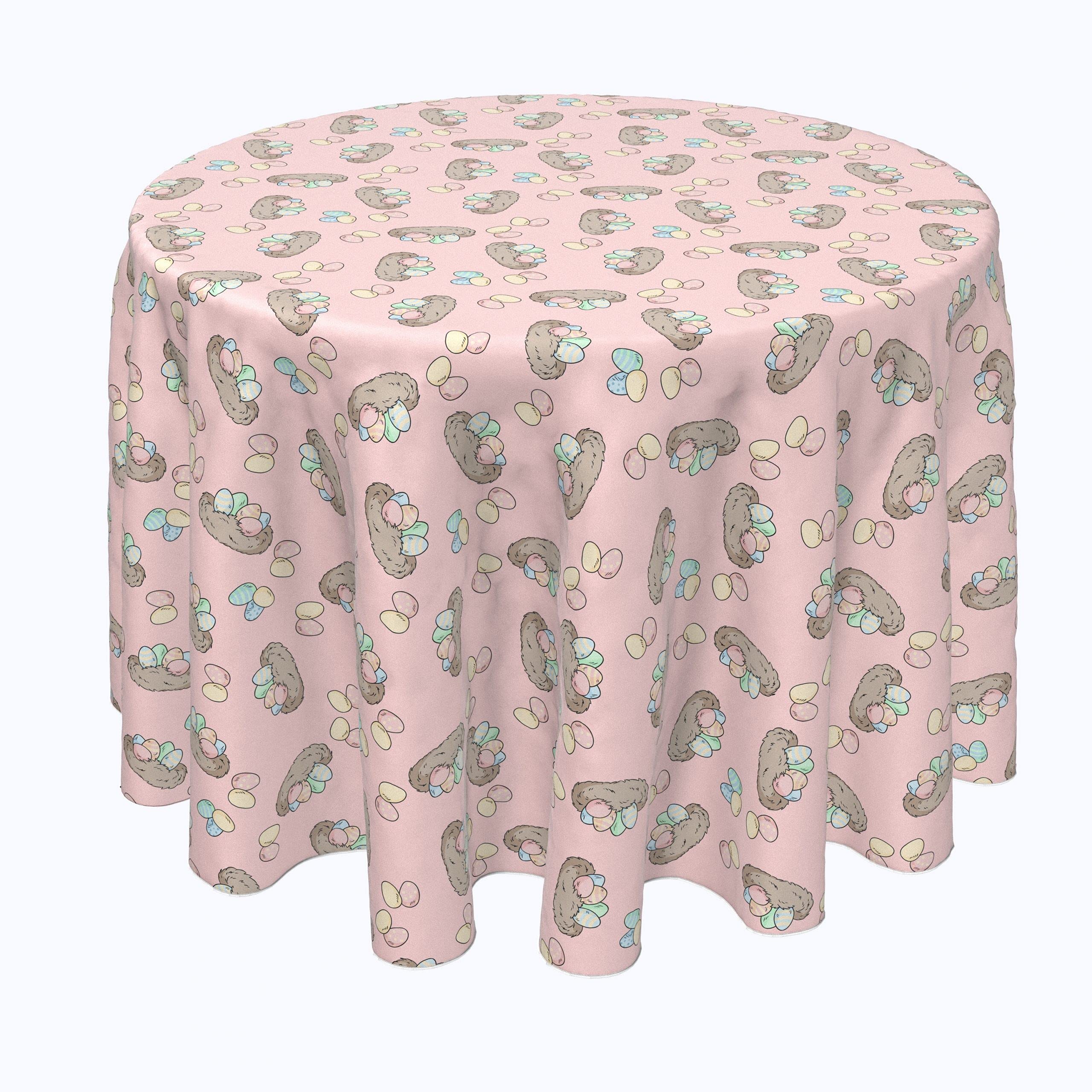 100% Polyester Round Tablecloth - 96 Inch Diameter Pastel Egg Nest Design for Dining Room, Wedding, and Party Decor