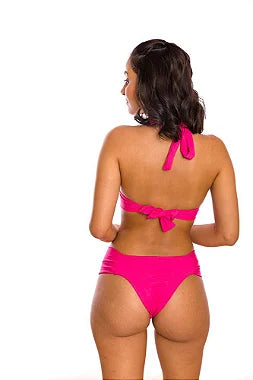 Sexy Pink Brazilian Halter Bikini Top for Women - High-Quality Solid Color Swimwear for Beach, Pool & Summer Vacations