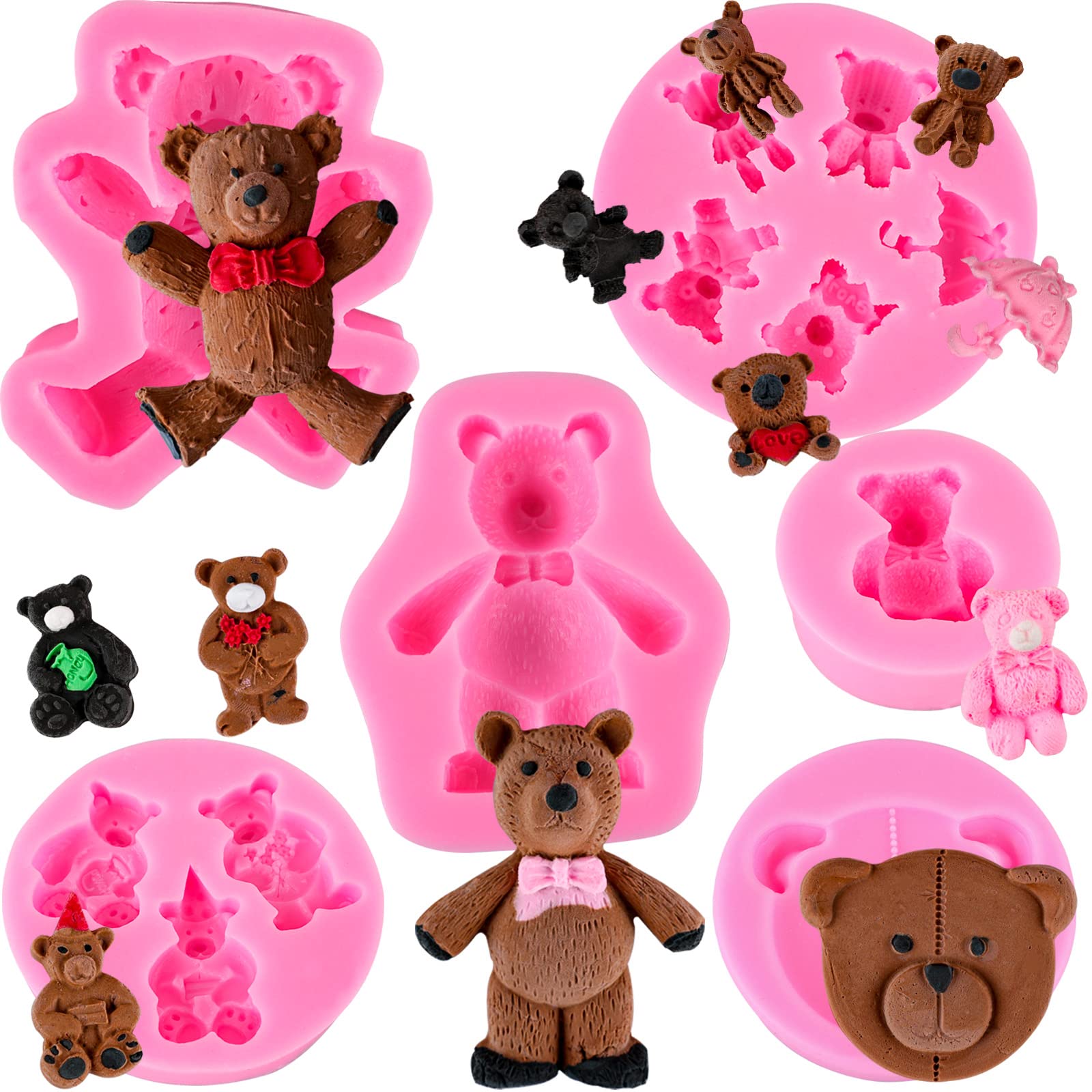 Premium Bear Silicone Fondant Molds - Set of 6 Reusable Chocolate & Candy Molds for Cake Decorating, Baby Shower Cupcake Toppers, DIY Desserts - Perfect for Birthday Parties, Wedding Cakes, and Holiday Treats