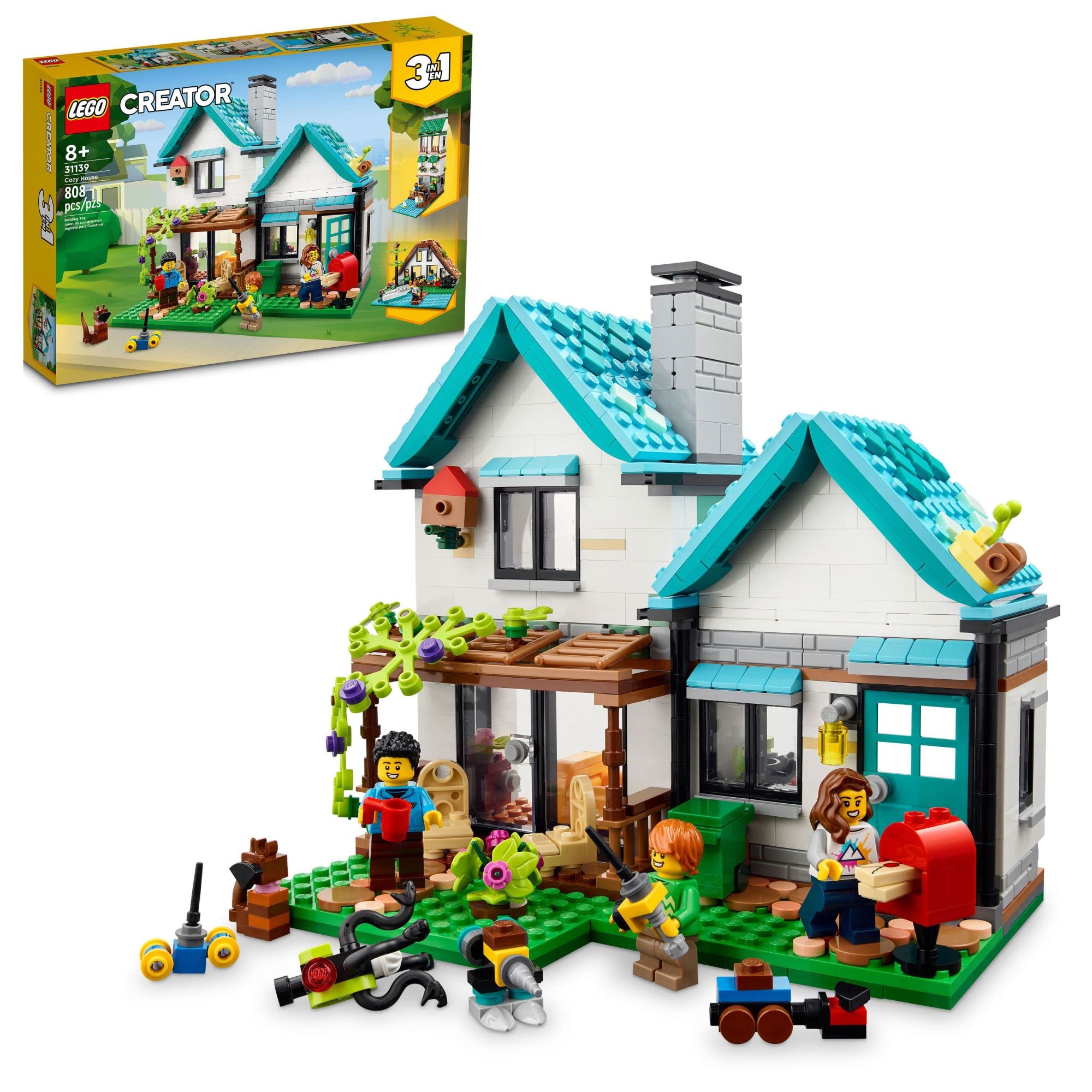 LEGO Creator 3 in 1 Cozy House Building Kit - Build 3 Different Houses with Family Minifigures & Accessories | Creative DIY Construction Toy for Kids, Boys & Girls Ages 6+ | Perfect for Indoor Play, Birthday Gifts & STEM Learning (Model 31139)