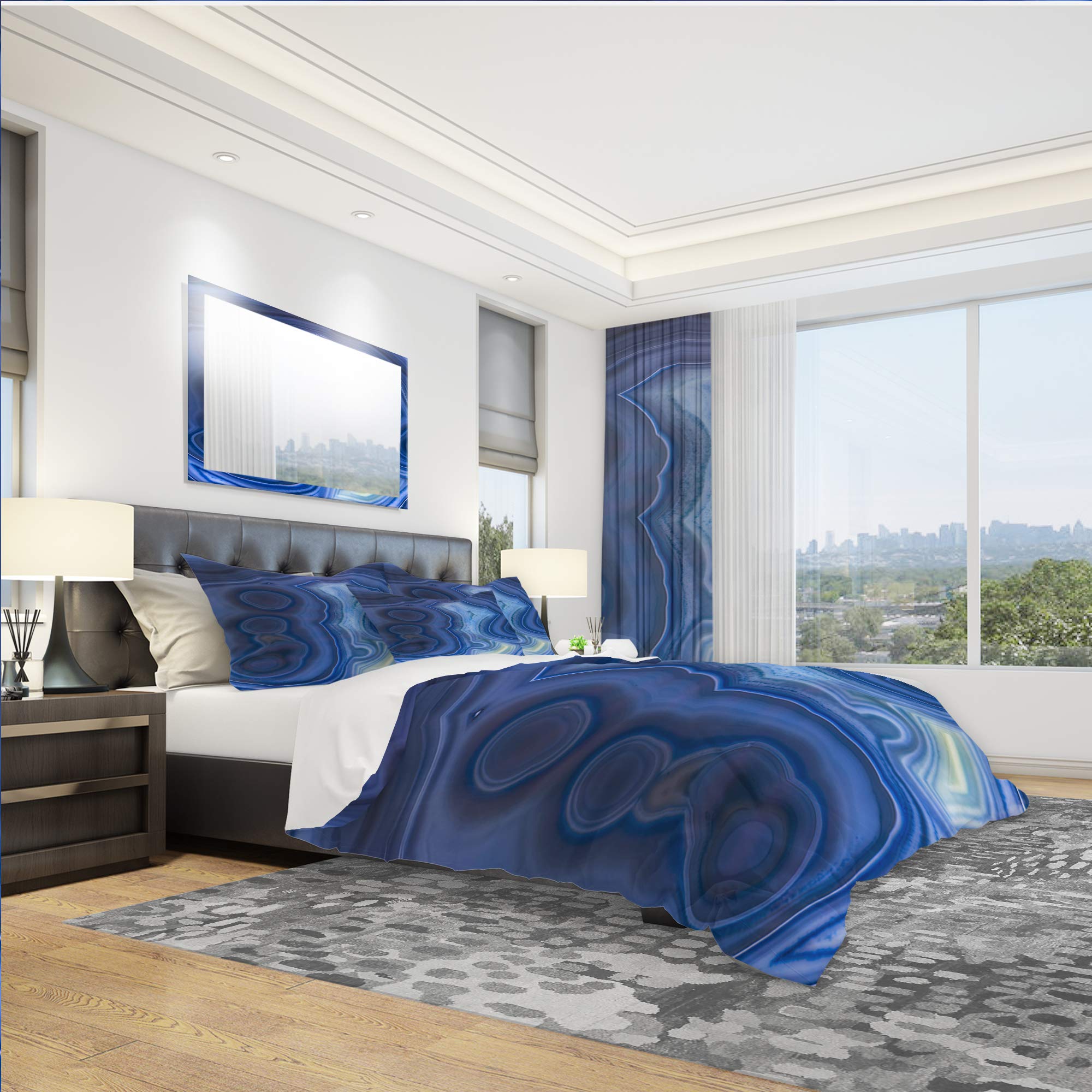 Blue Agate Duvet Cover Set King - Modern Abstract Bedding for All Seasons