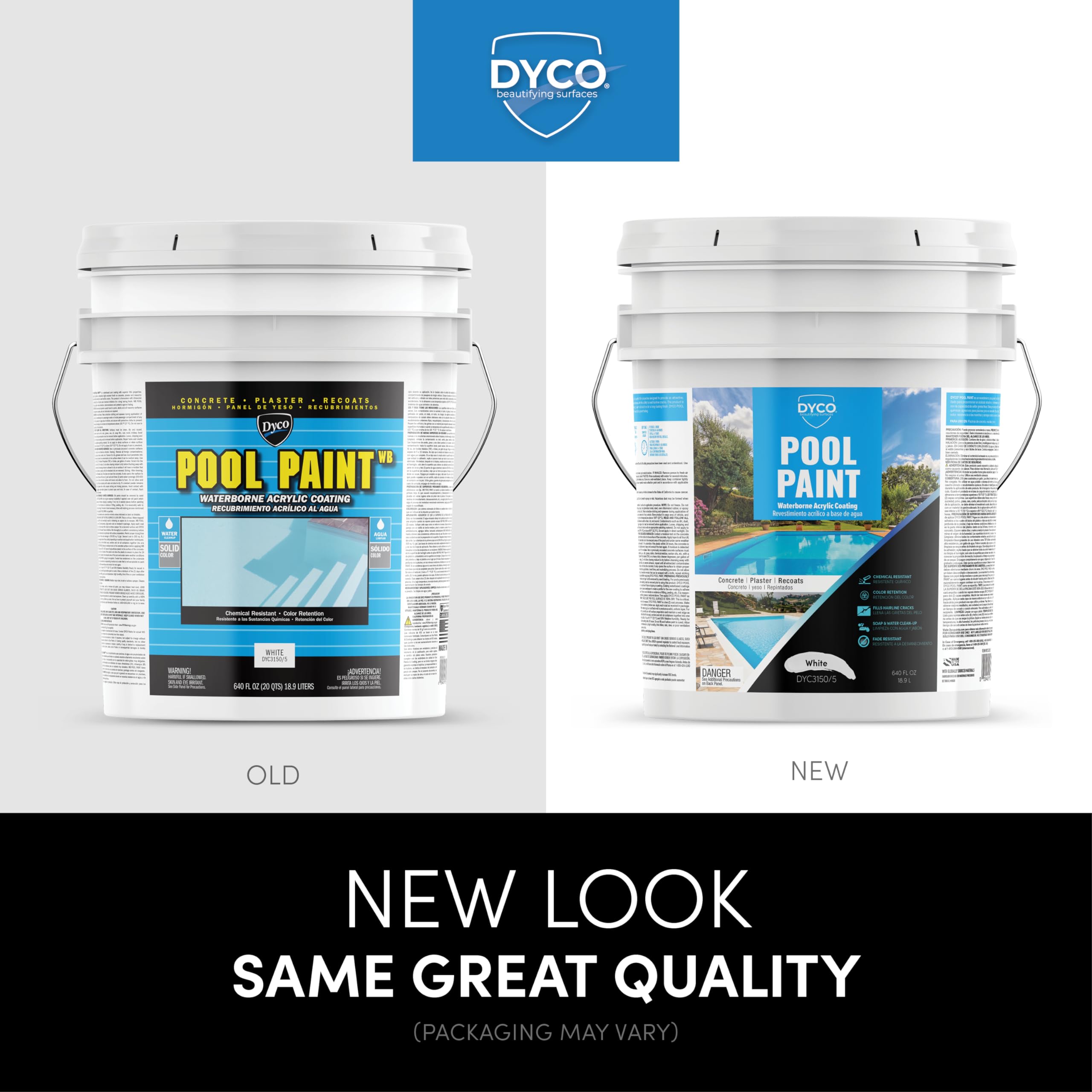 Dyco Waterborne Acrylic Pool Paint - UV, Water, Salt & Chemical Resistant - Prevents Fading & Cracking - Seals Hairline Cracks - Long Lasting 5-8 Years - White 5 Gallon - Perfect for Inground & Above Ground Pools, Pool Decks & Concrete Surfaces