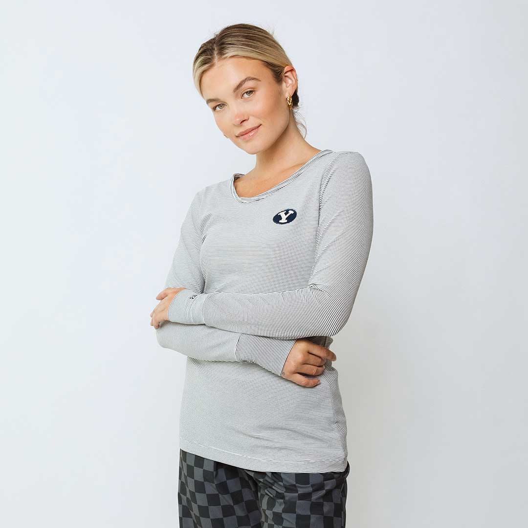 BYU Go Long Crew Sweatshirt - Soft Striped Pullover for Men & Women - Casual Comfort Wear for Workout, Lounge & Everyday Style