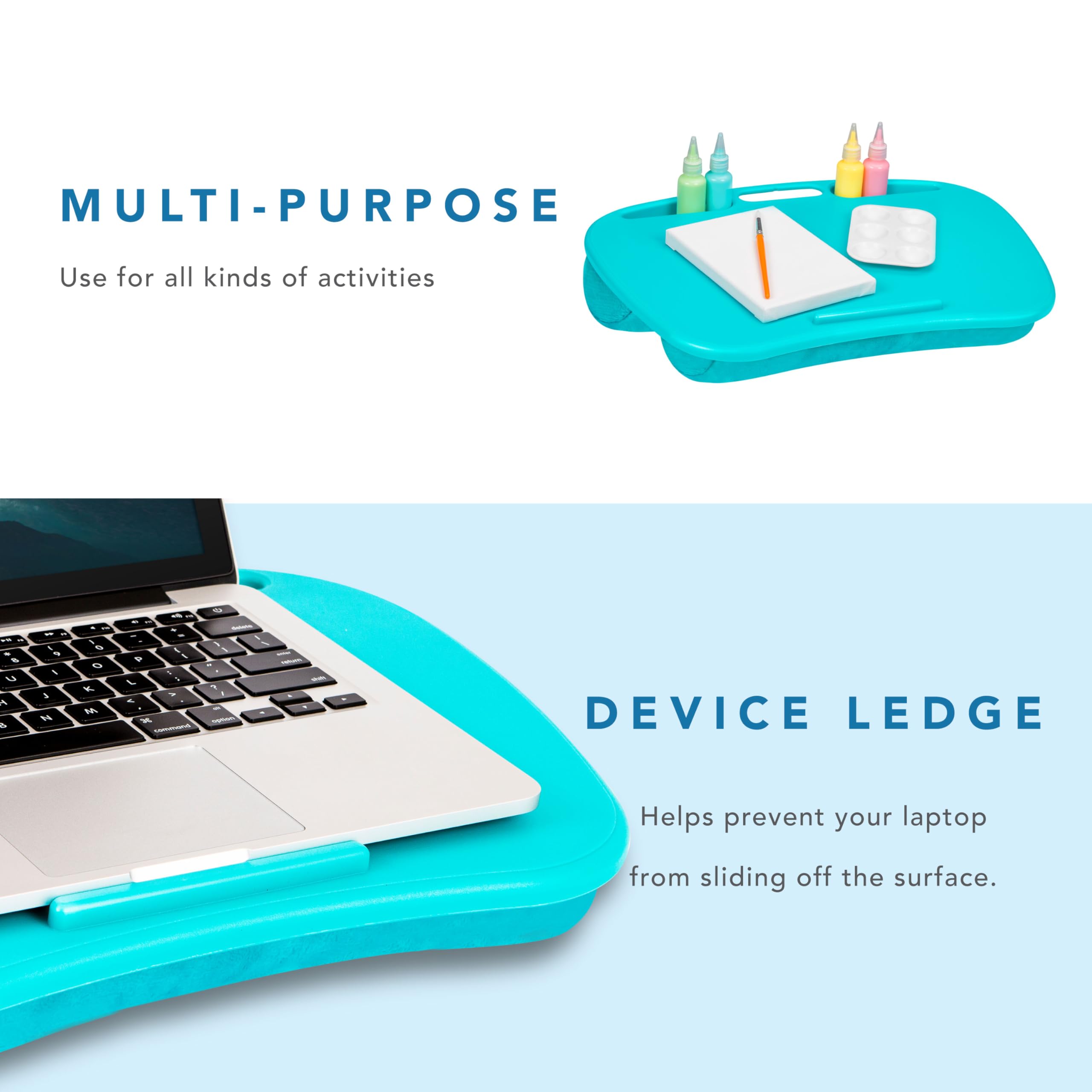 LapGear MyDesk Lap Desk with Device Ledge & Phone Holder - Turquoise - Fits 15.6 Inch Laptops - Portable Workstation for Home Office, Bed, Couch or Travel - Style 44449