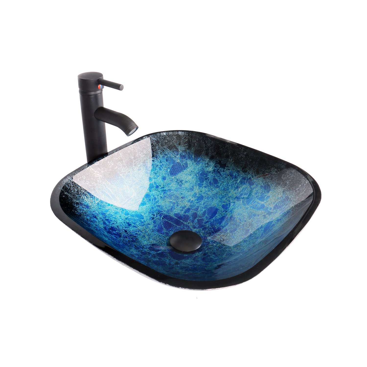 Elegant Tempered Glass Vessel Sink and Faucet Combo Set - Modern Above Countertop Bathroom Basin with Pop-up Drain & Water Pipe - Perfect for Contemporary Home, Hotel, or Spa Bathroom Renovation