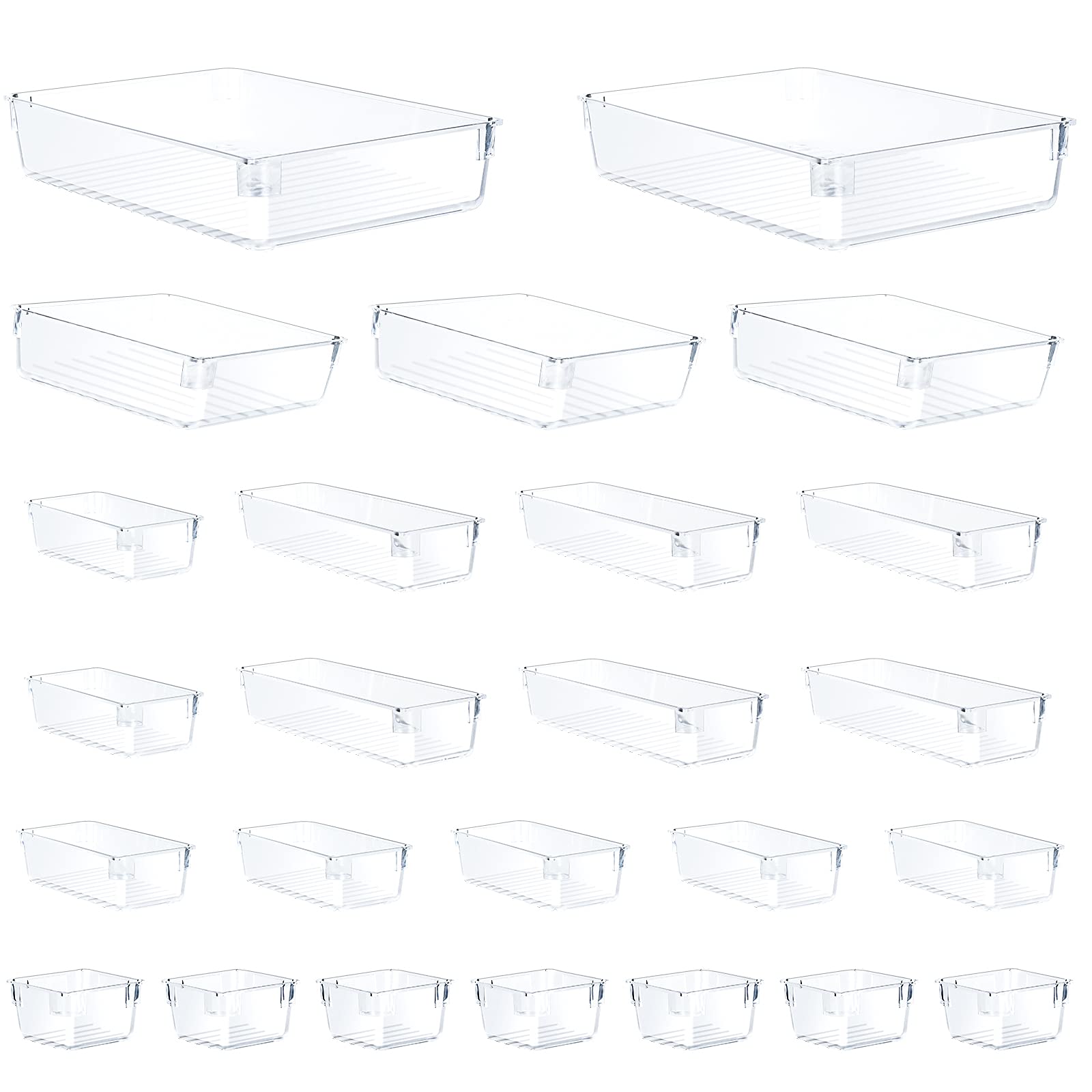 FDKOBE 25-Piece Clear Plastic Drawer Organizer Set - 5-Size Versatile Storage Bins for Vanity, Desk, Dresser | Makeup, Office, Bathroom & Kitchen Organization | Perfect for Bedroom, Bathroom & Workspace Storage Solutions