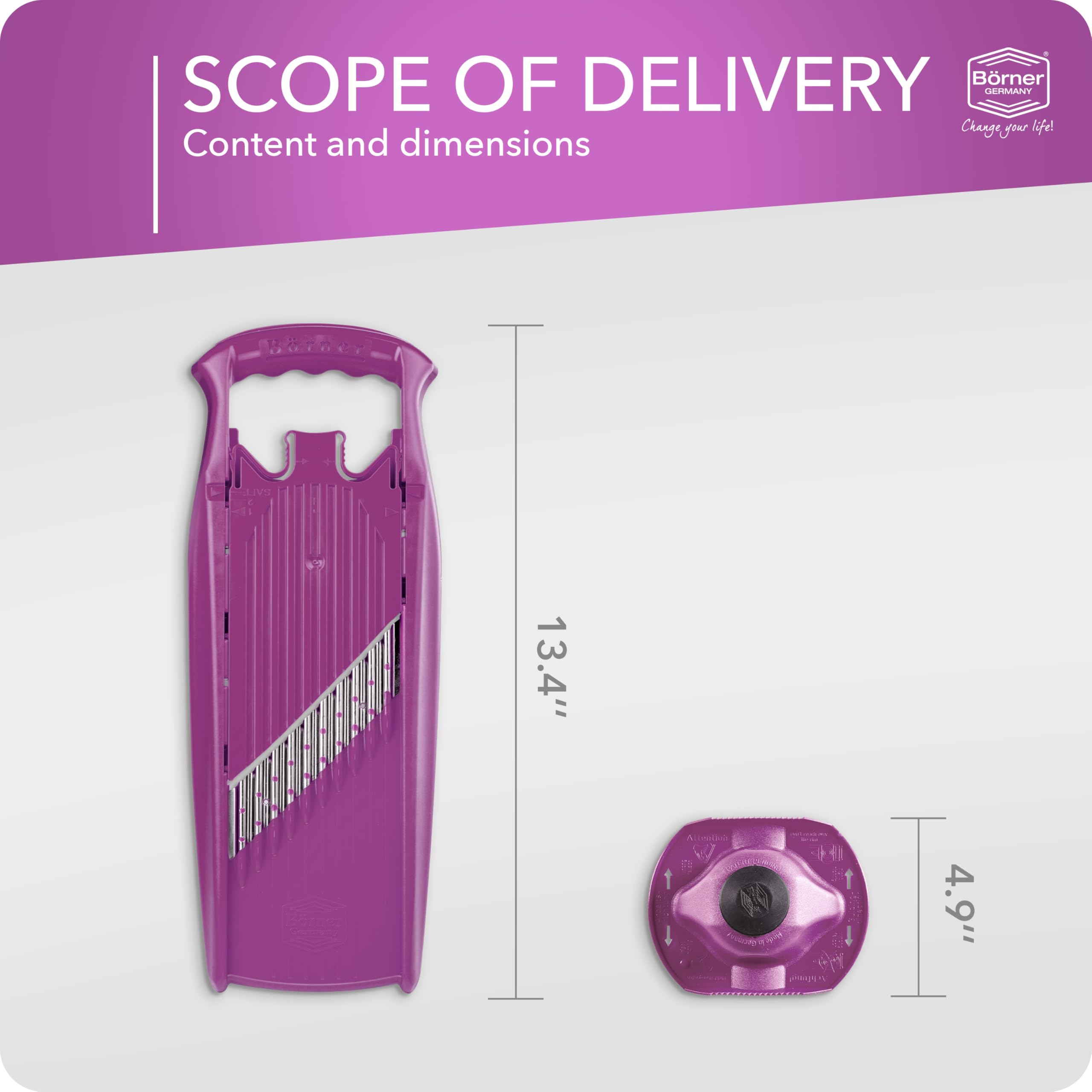 Börner Wave-Waffle PowerLine Crinkle Cutter with Safety Guard - 2-Piece Vegetable Slicer Set for Perfect Wave & Waffle Cuts - Ideal for Lattice Potatoes, Fries & Creative Food Presentation - Purple Kitchen Tool for Home Chefs & Meal Prep