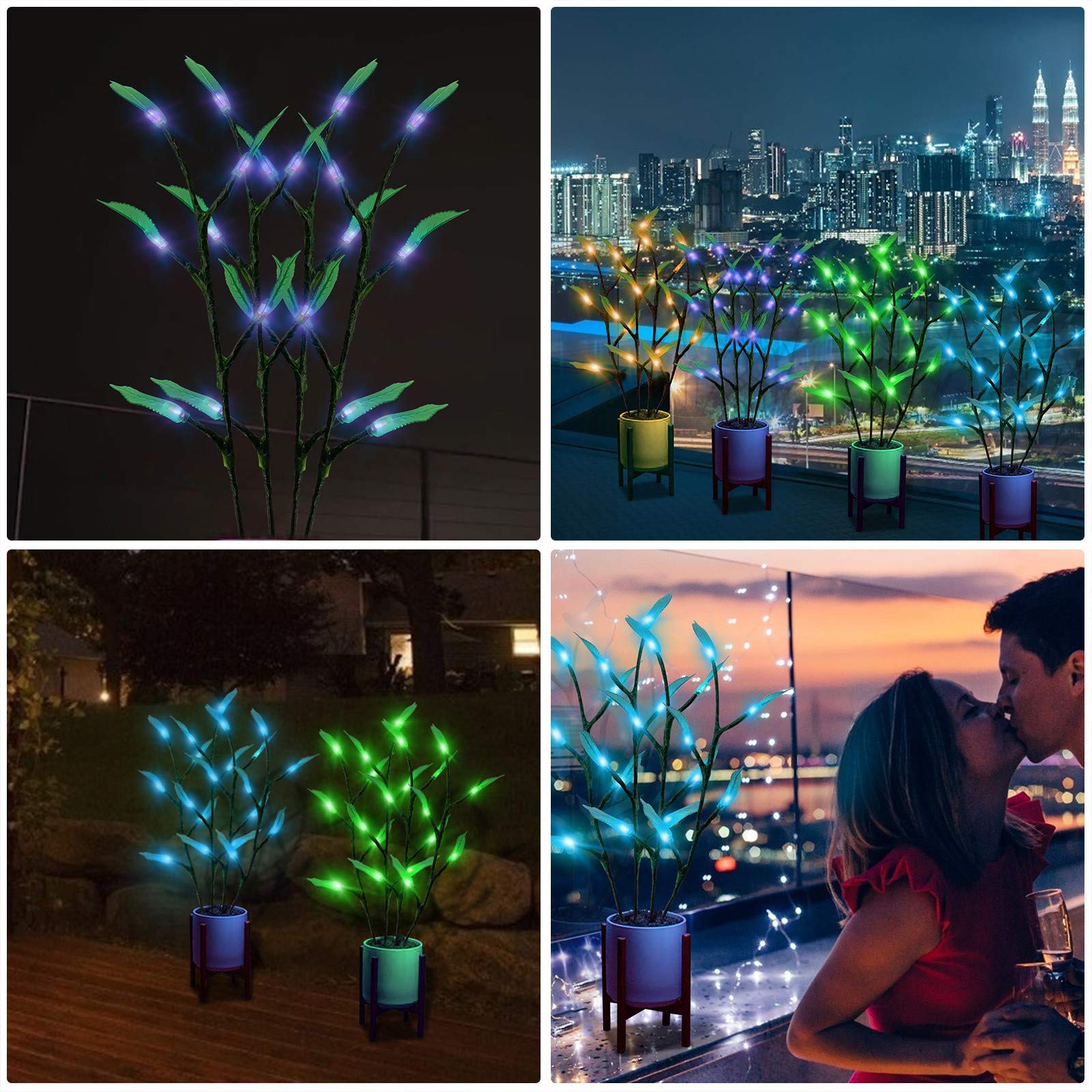 4-Pack Magical LED Color Changing Houseplant - Multi-Color Fairy Lights with 4 Leaf Lamps | Artificial Green Tree Decor for Christmas, Home, Party & Wedding Decoration