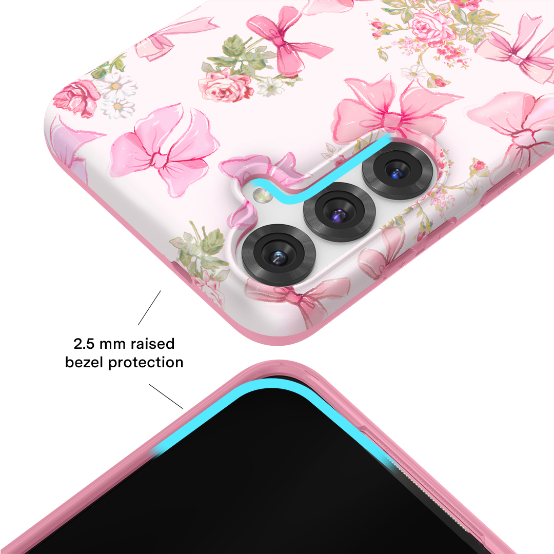 Posie Pink Bow Samsung Phone Case - Elegant Floral Design Protective Cover for Samsung Galaxy S21/S22/S23 - Perfect Gift for Women & Girls, Ideal for Daily Use, Work & Special Occasions