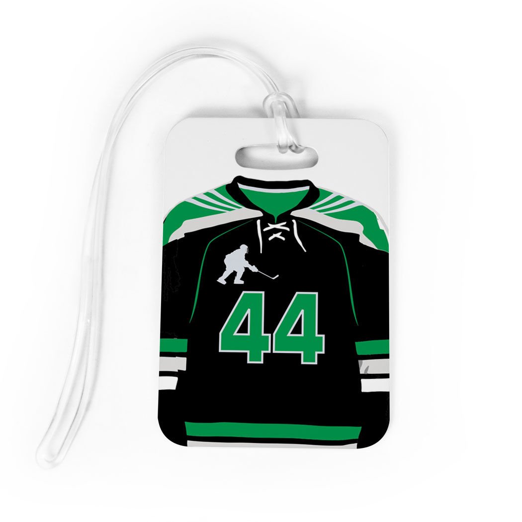Personalized Hockey Jersey Luggage Tag - Custom Number & Standard Lines on Back - Medium Size - Green - Perfect for Hockey Travel Gear & Team Identification