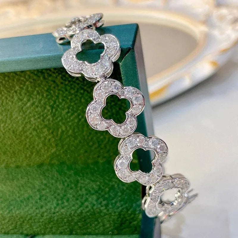 18K White Gold 8.5ct Real Diamond Flower Bracelet for Women - Luxury Wedding, Engagement & Party Jewelry Gift - Perfect for Anniversaries, Bridal Showers & Special Occasions