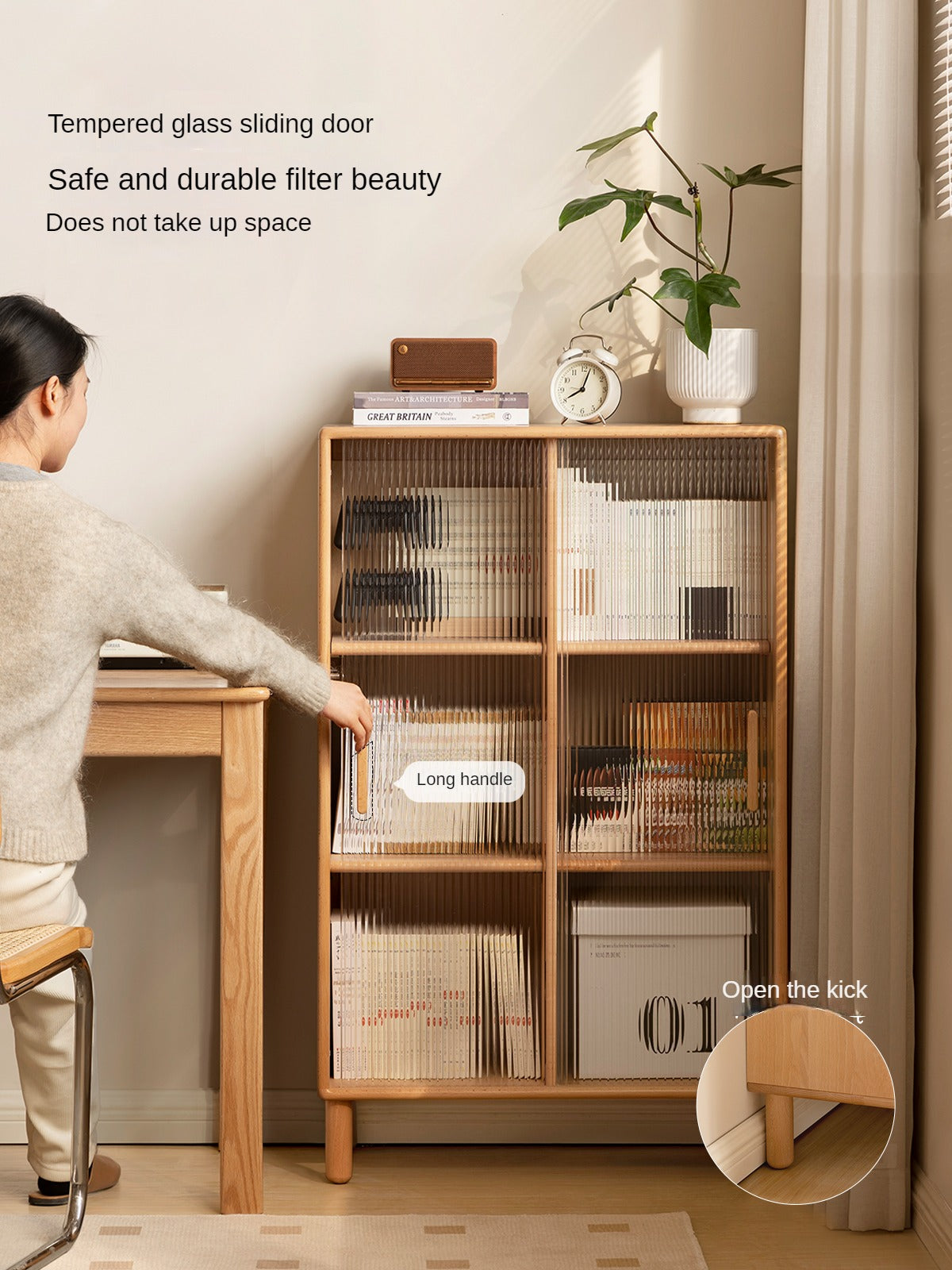 Solid Beech Wood Sliding Door Side Cabinet - Modern Storage Solution for Bedroom, Living Room & Office