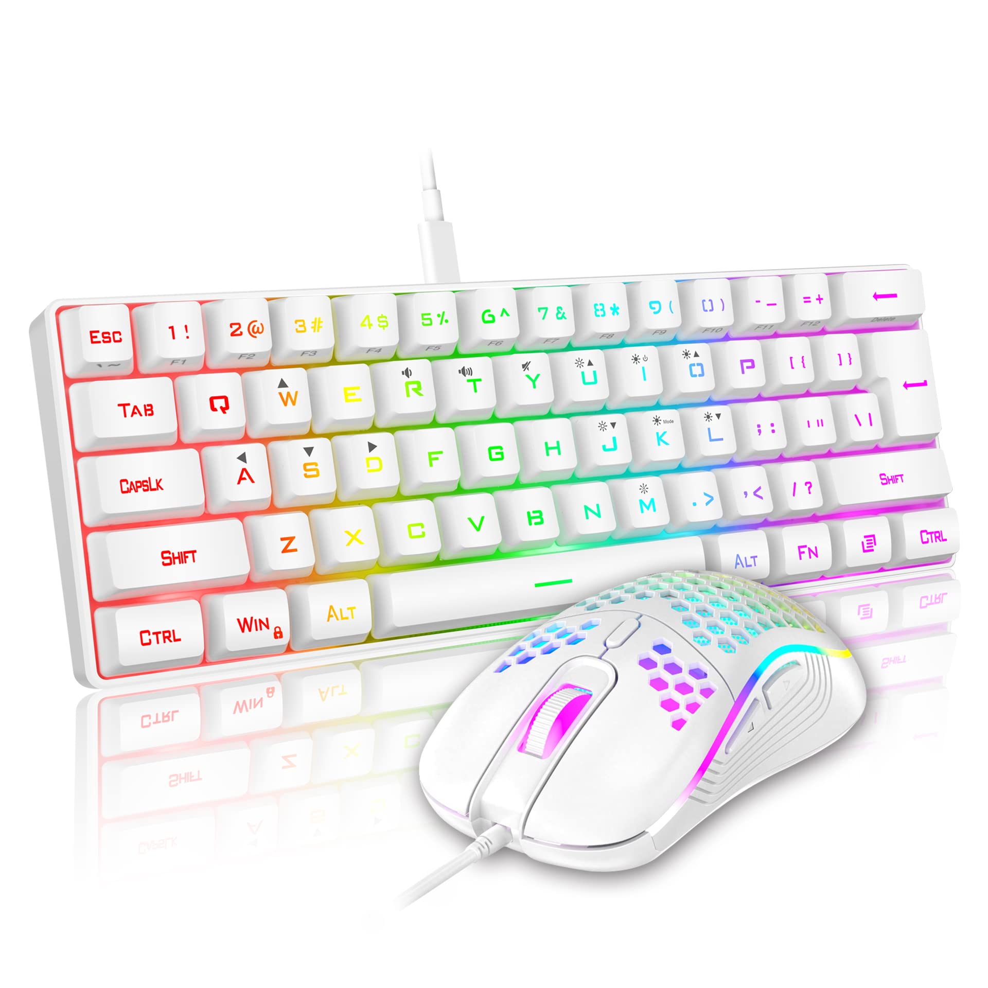 RedThunder 60% RGB Gaming Keyboard & Mouse Combo for PC/PS5/Xbox - White