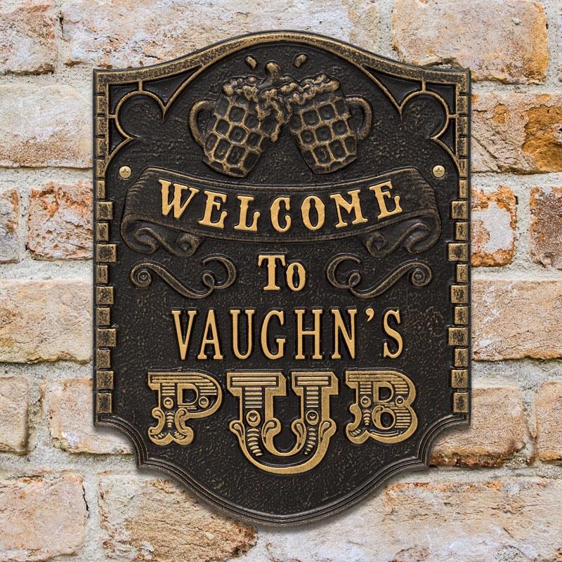 Custom Cast Aluminum Pub Welcome Plaque - Personalized Bar & Tavern Sign for Home, Business & Outdoor Decor