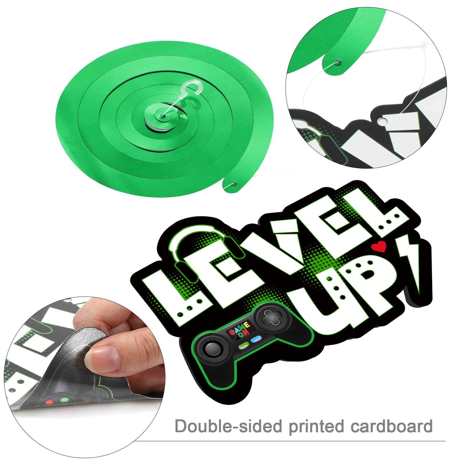 Sumind 51-Piece Green Video Game Hanging Swirl Decorations - Foil Ceiling Streamers for Gamer Birthday Party, Game Theme Decorations - Perfect for Gamer Parties, Gaming Room Decor & Esports Events