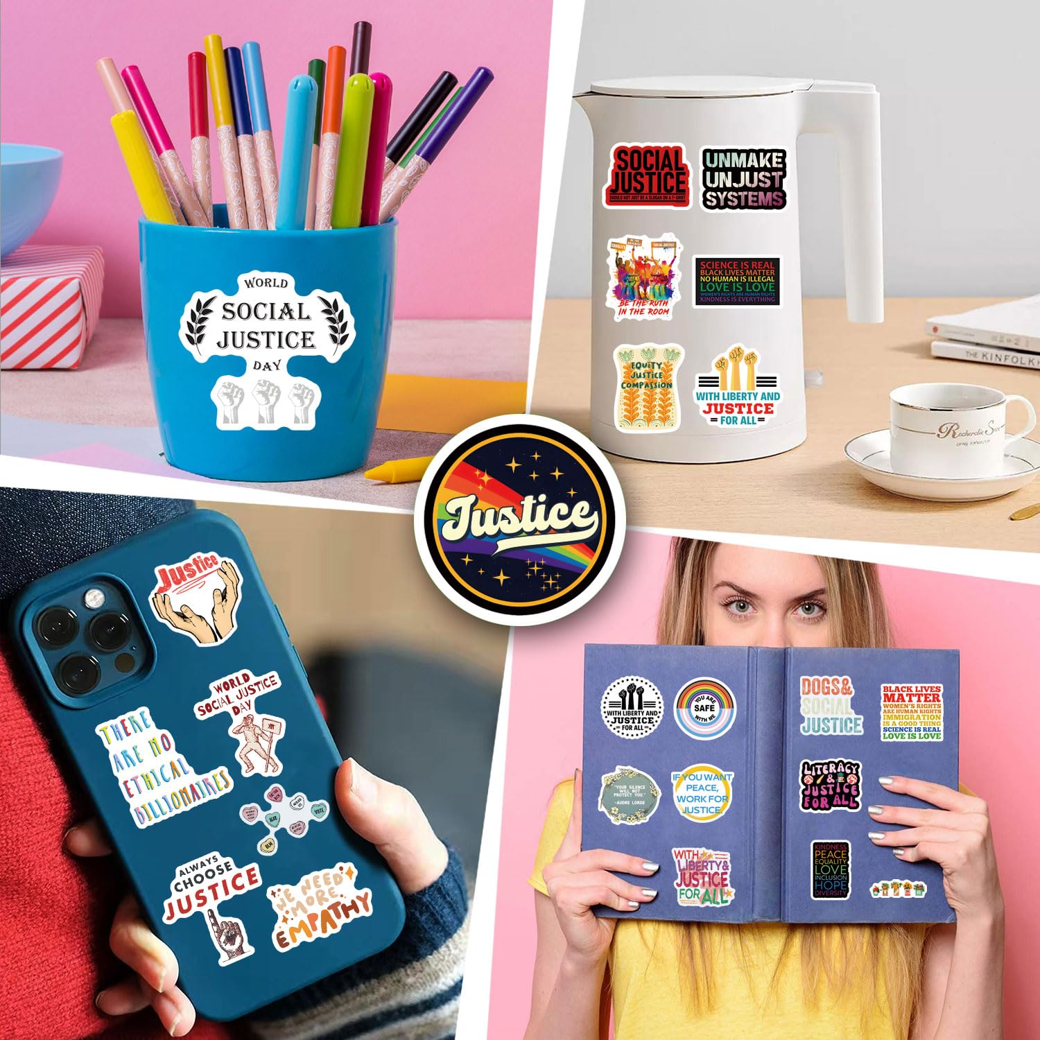 61Pcs Social Justice Stickers Pack - Cute Cartoon Vinyl Waterproof Decals for Water Bottles, Laptops, Phones, Skateboards - Perfect for Scrapbooking, Bumper Decor, Party Supplies - Ideal for Kids, Teens & Adults - Great for Social Awareness Events, School Projects & Activism Gear