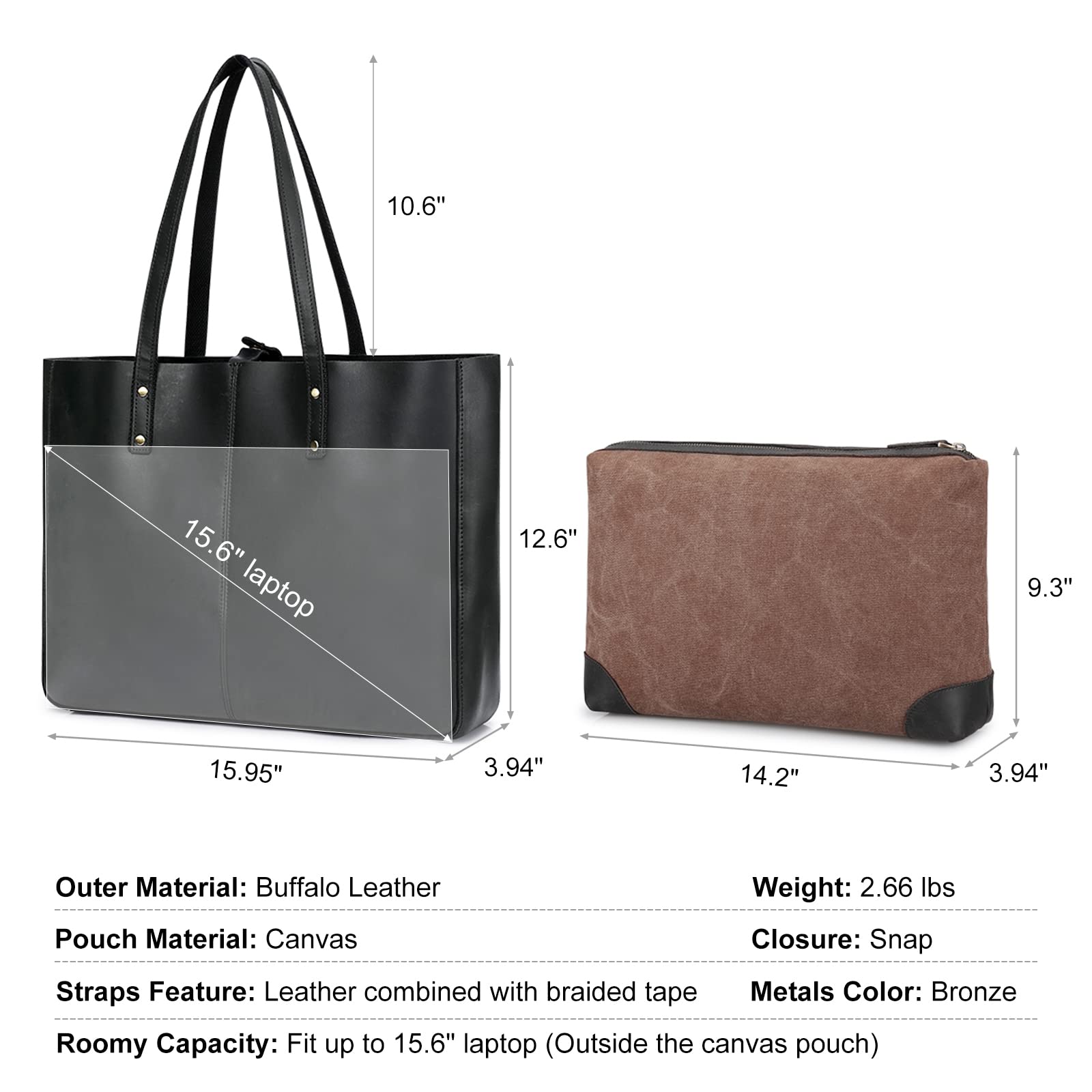 Genuine Leather Shoulder Tote Bag for Women - Large Work Purse Handbag - Perfect for Office, Travel & Everyday Use