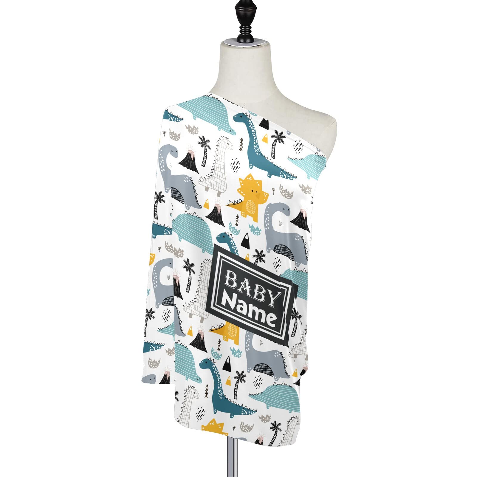 Custom Personalized Yellow & Green Dinosaur Baby Car Seat Cover - Soft Infant Stroller Canopy with Volcano & Palm Tree Design - Nursing & Breastfeeding Cover for Girls & Boys (Newborn-Friendly) - Perfect for Summer, Spring & Autumn - Ideal for Car Travel, Stroller Walks & Outdoor Nursing Protection