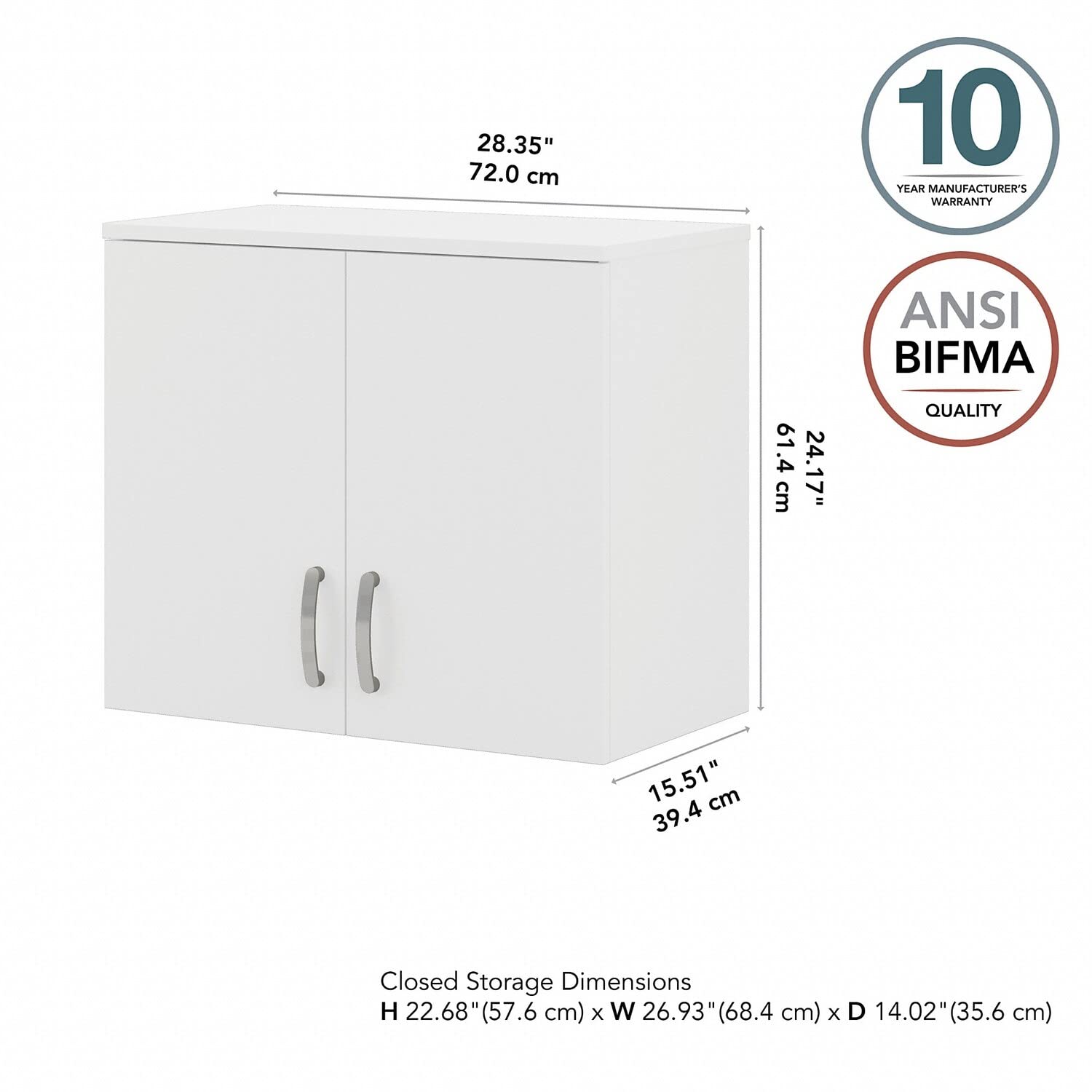 White Universal Garage Wall Cabinet with Doors & Shelves for Storage & Organization