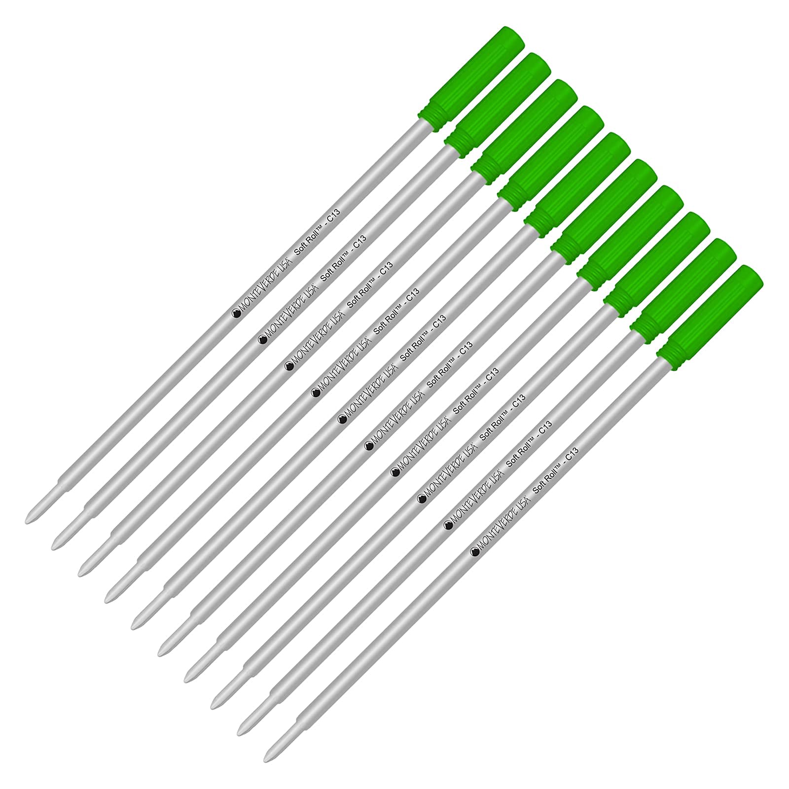 Monteverde Soft Roll Ballpoint Ink Refills - 10 Pack Green (Medium Tip 0.7mm) - Compatible with Cross Style Pens - Smooth Writing for Office, School & Daily Use