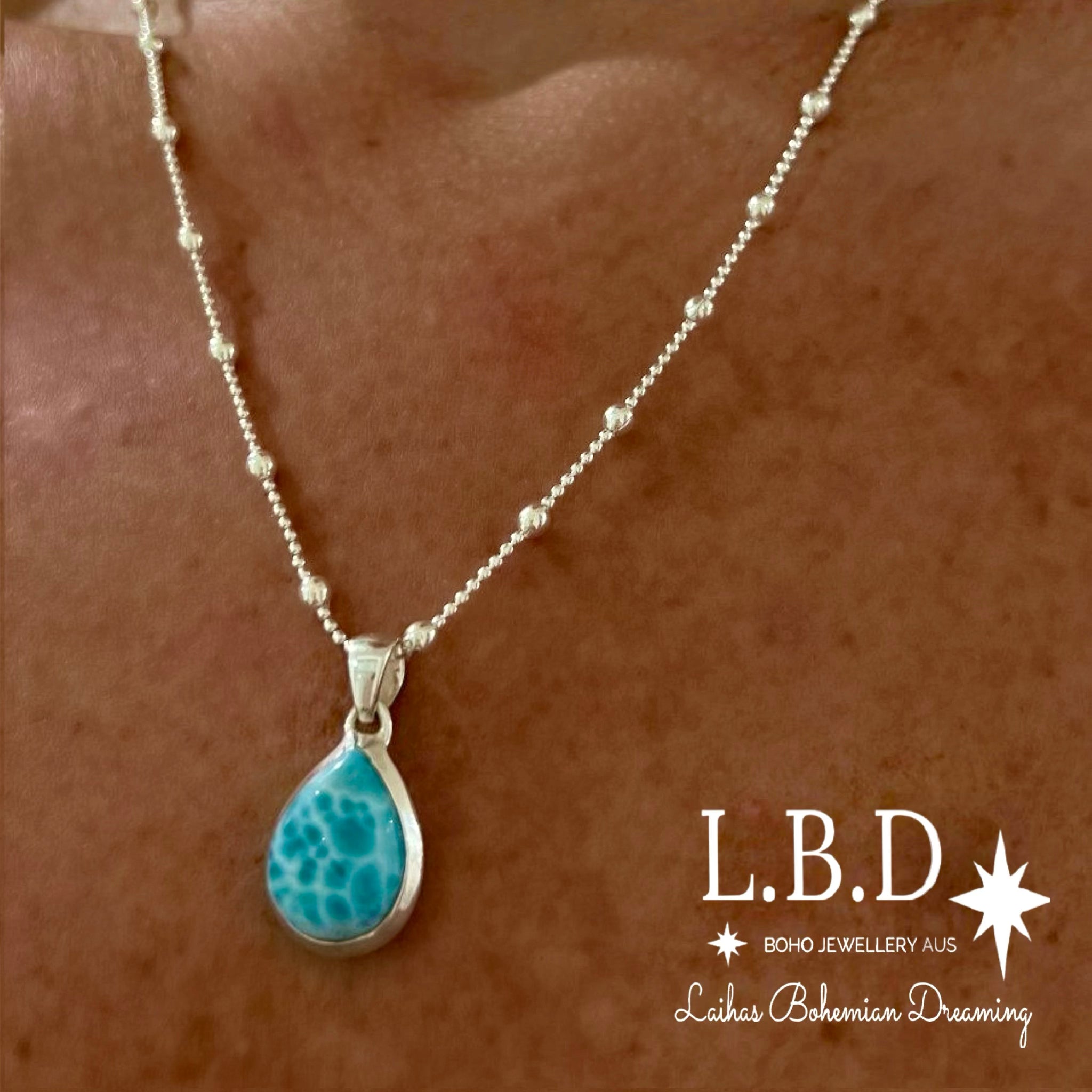 Laihas Classic Chic Raindrop Larimar Necklace - Elegant Blue Gemstone Jewelry for Women, Perfect for Weddings, Parties & Everyday Wear