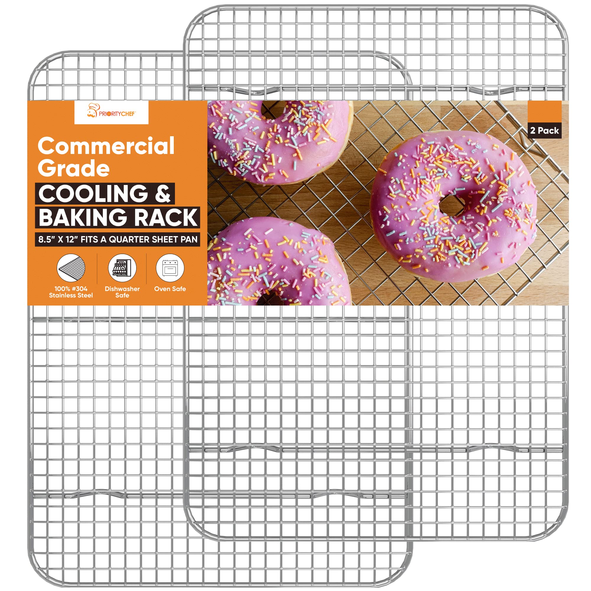 PriorityChef 18/8 Stainless Steel Cooling Rack - Heavy Duty Baking Rack for Oven, Roasting & Grilling - Fits Quarter Sheet Pan (8.5