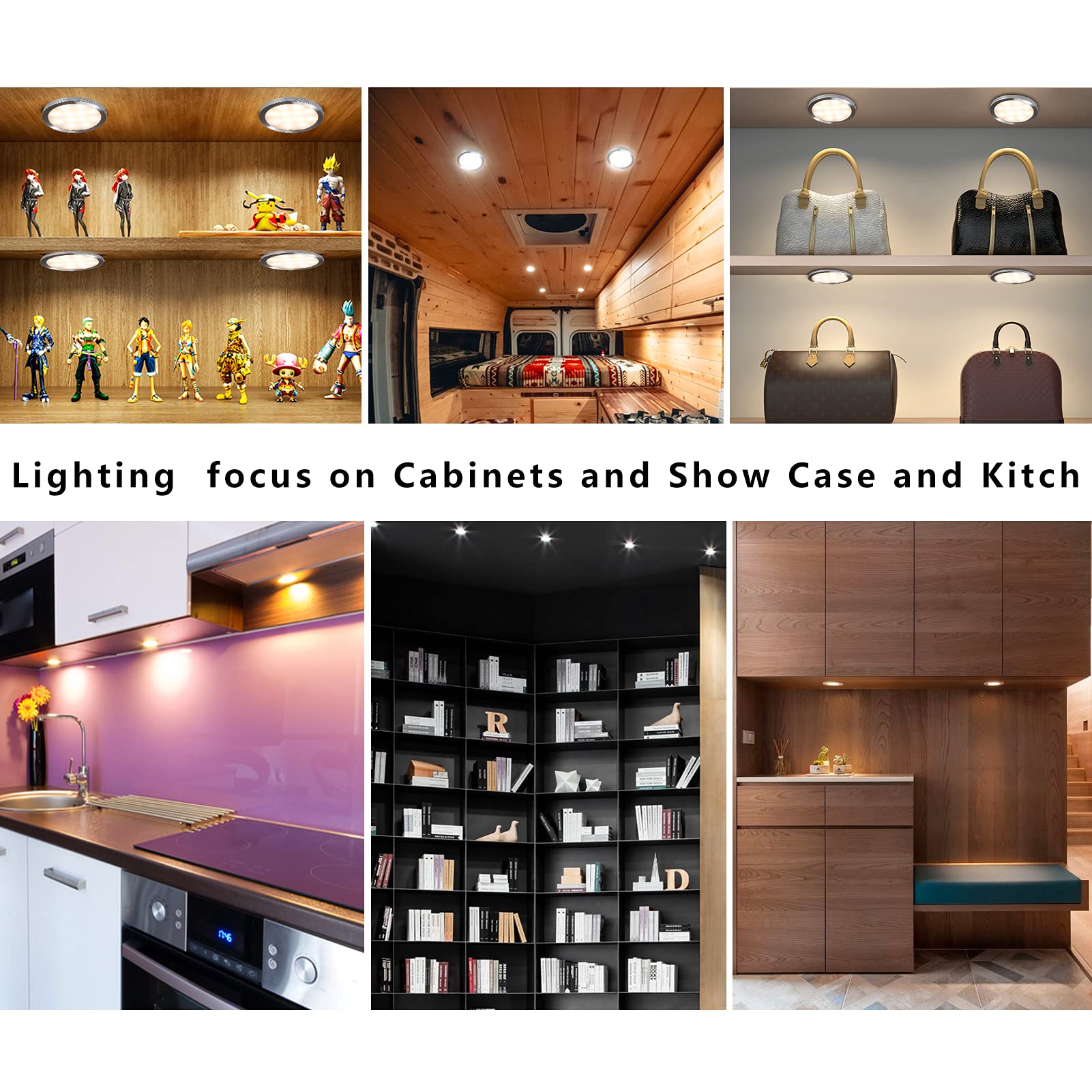 Smart Puck Lights with Bluetooth APP Control - Dimmable Under Cabinet Lighting, 12V DC Adaptor, Warm White (4 Pack) - Perfect for Kitchen, Closet, and Display Case Illumination
