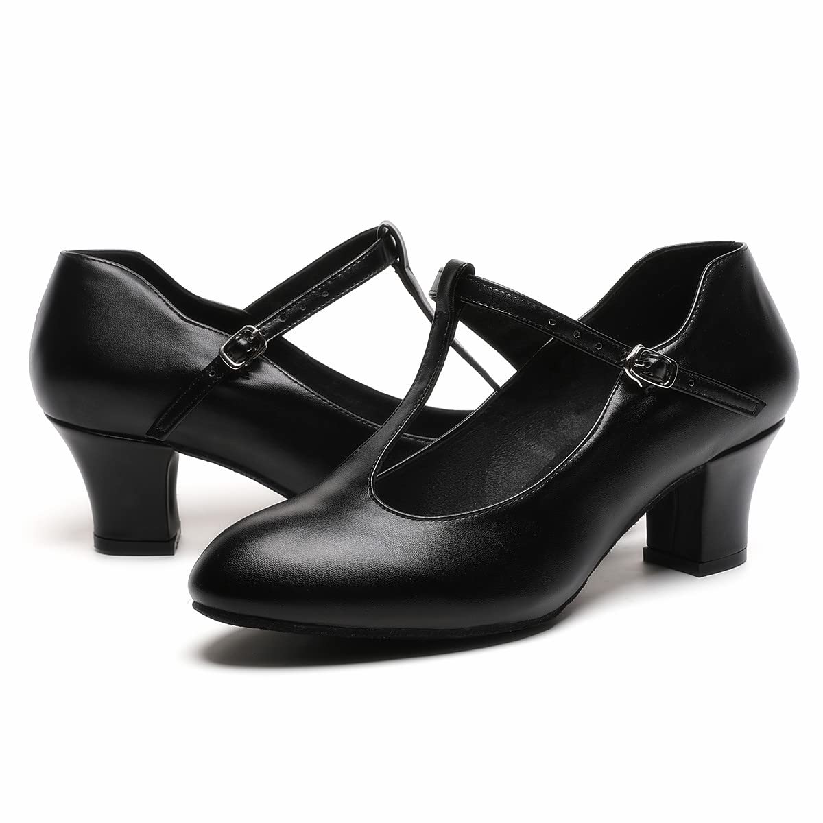 Women's T-Strap Character Dance Shoes - Leather Salsa Heels for Ladies | Professional Ballroom, Swing & Latin Dance Performance