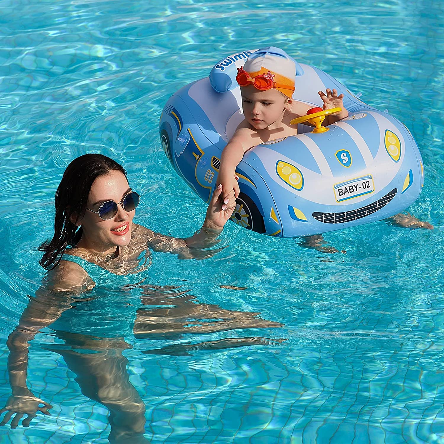 3D Car Design Baby Pool Float - Heavy Duty PVC Toddler Swim Float with Steering Wheel for Ages 1-4 Years | Safe Swimming Seat Boat for Kids 12-24 Months | Perfect for Backyard Pools, Beach Vacations & Summer Water Play (Girls & Boys)