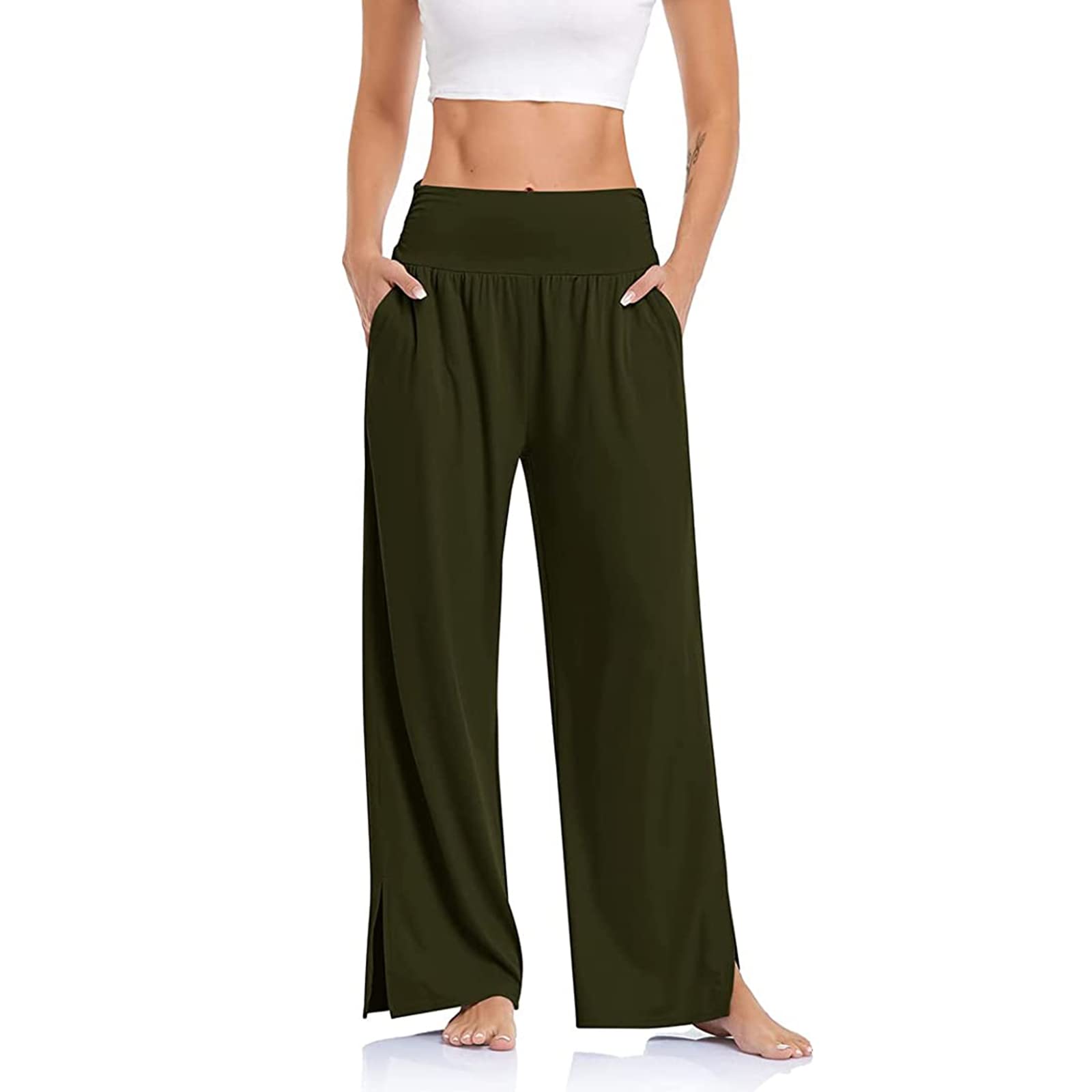 VINMEN Women's Wide Leg Yoga Pants - High Waisted Palazzo Pants, Loose Lounge Sweatpants with Pockets, Plus Size Casual Joggers for Yoga, Workout & Home Relaxation