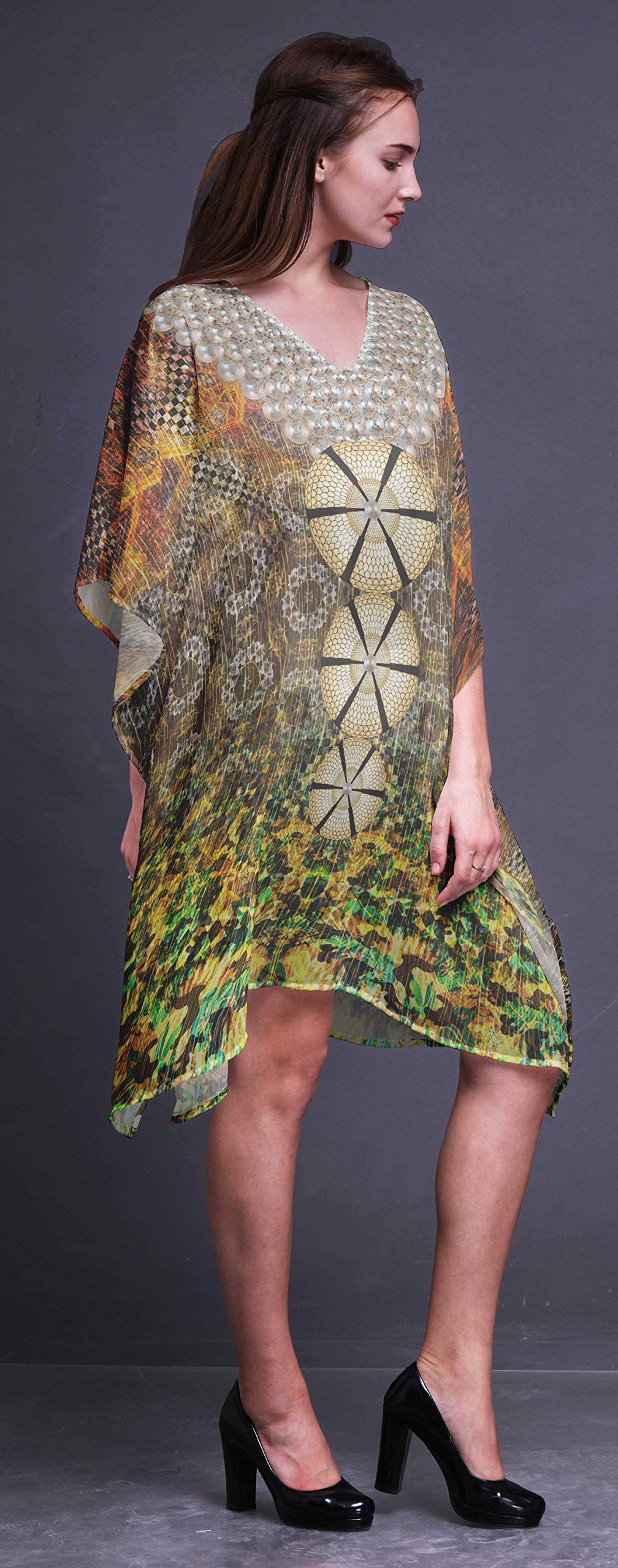 Women's Beach Kaftan Cover Up - Flowy Midi Dress & Bikini Short Caftan for Summer Vacations, Pool Parties, and Resort Wear