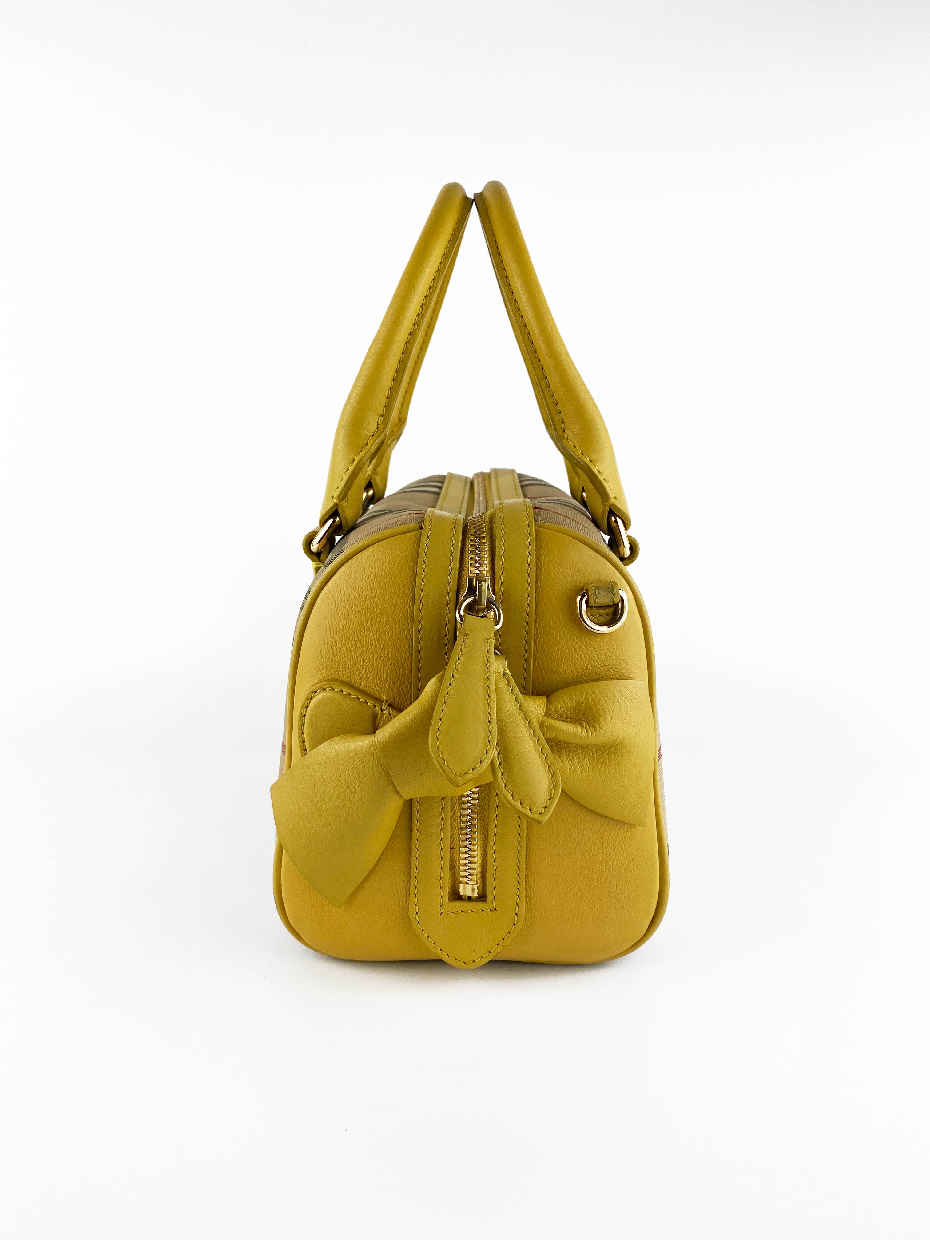 Burberry Horseferry Yellow Check Mini Bee Bow Crossbody Bag - Elegant Women's Handbag for Date Night & Special Occasions
