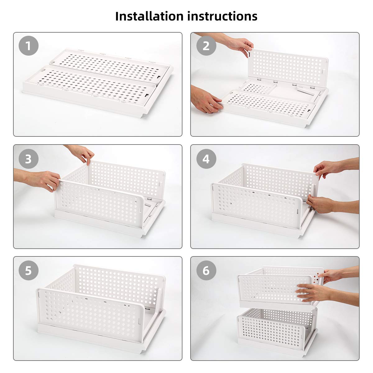 4-Pack Stackable Foldable Closet Organizer Bins - White Plastic Storage Boxes with Easy Open & Fold Design, Drawer-Style Pull Out for Wardrobe, Shelves, Home, Bedroom & Kitchen Organization | Perfect for Clothes, Toys, Pantry Items & Household Storage